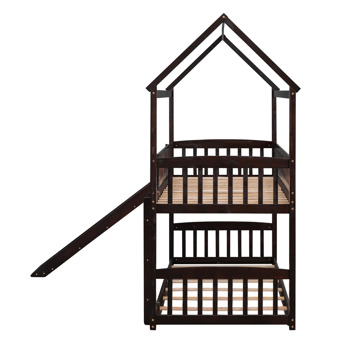 Twin Over Twin Bunk Bed with Slide, House Bed with Slide