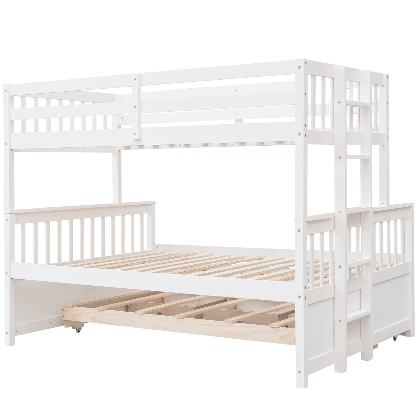 Twin-Over-Full Bunk Bed with Twin size Trundle ; Separable Bunk Bed with Drawers for Bedroom