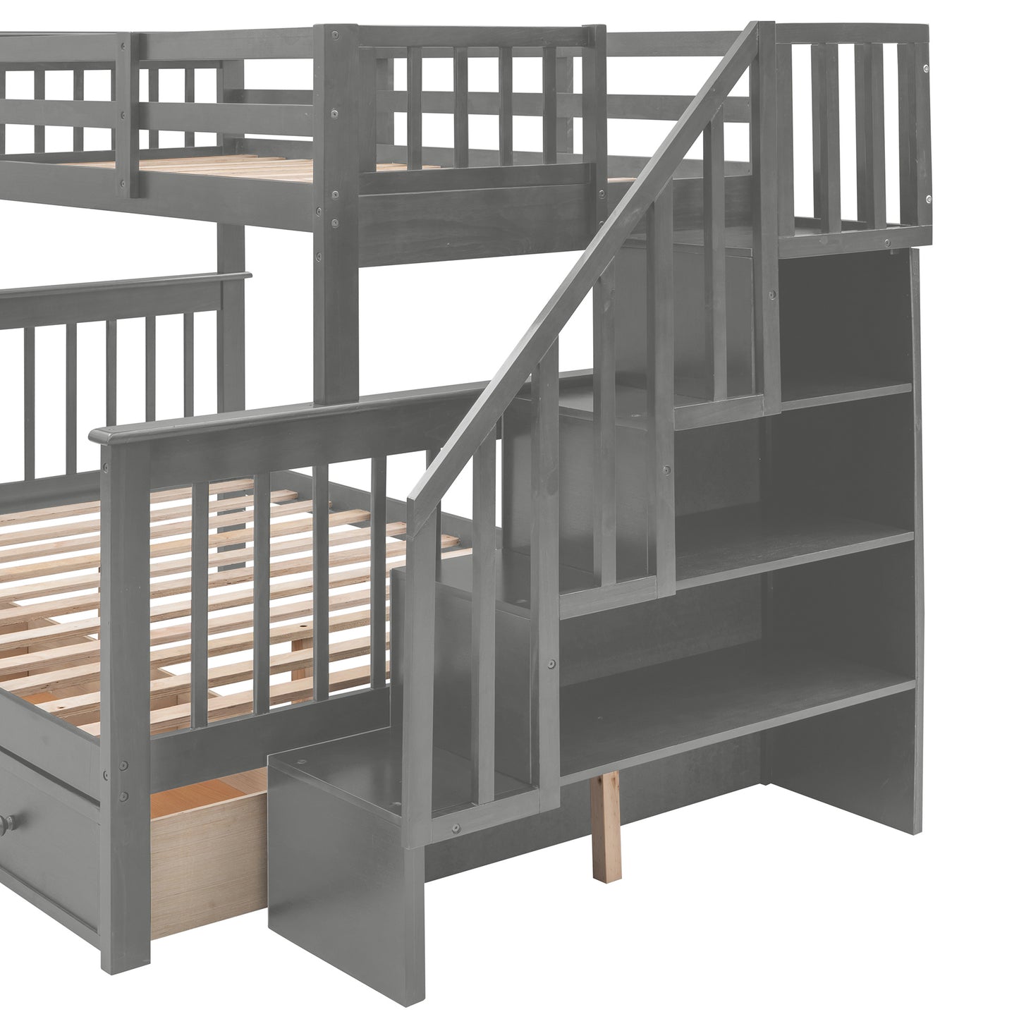 Stairway Twin-Over-Full Bunk Bed with Drawer; Storage and Guard Rail for Bedroom; Dorm; for Adults