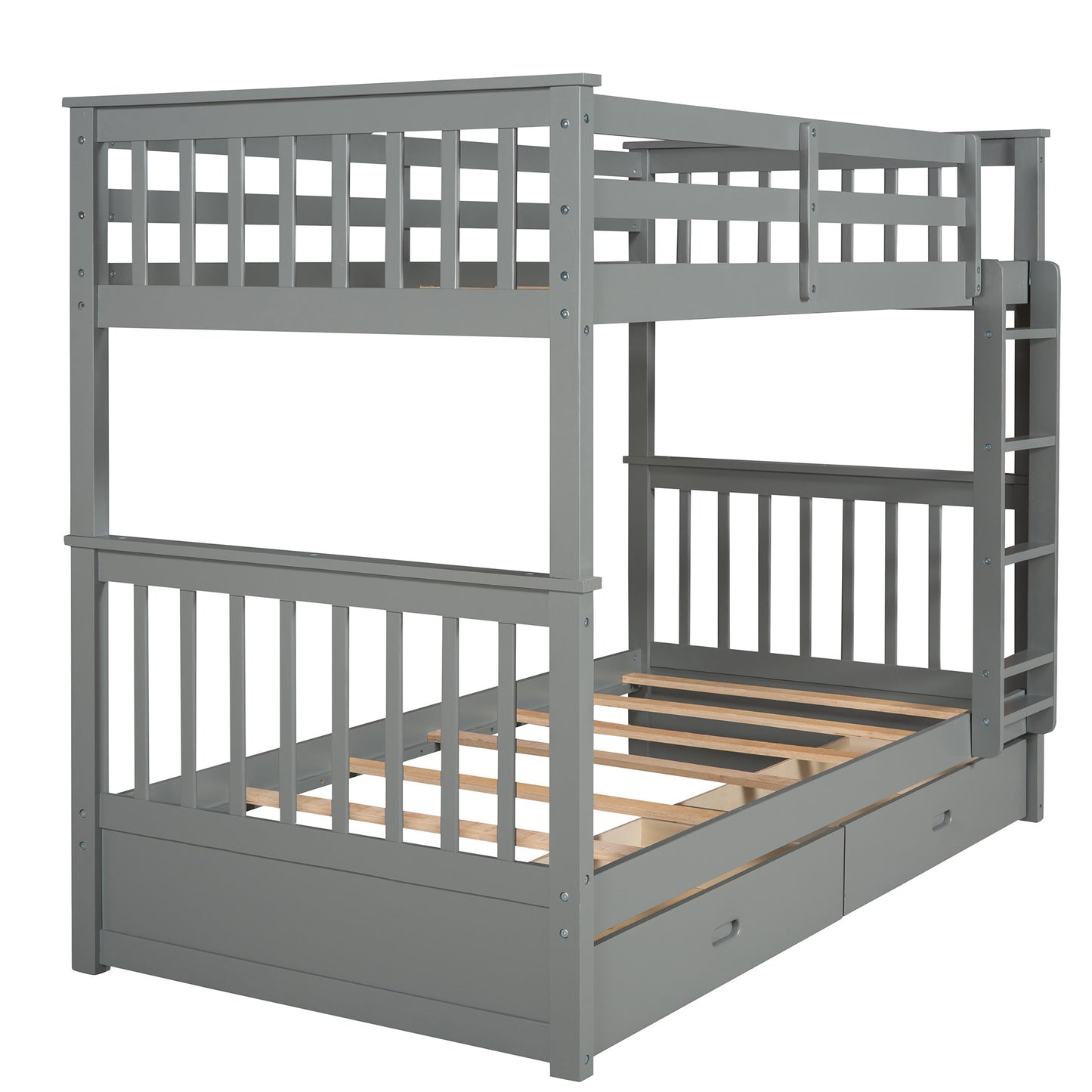 Twin-Over-Twin Bunk Bed with Ladders and Two Storage