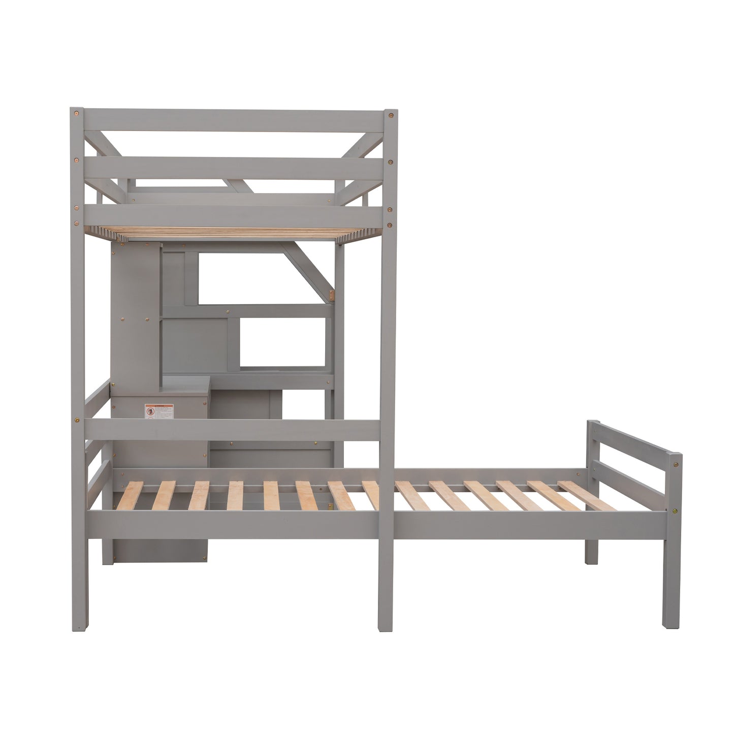 Twin Size Loft Bed with a Stand-alone Bed; Storage Staircase; Desk; Shelves and Drawers