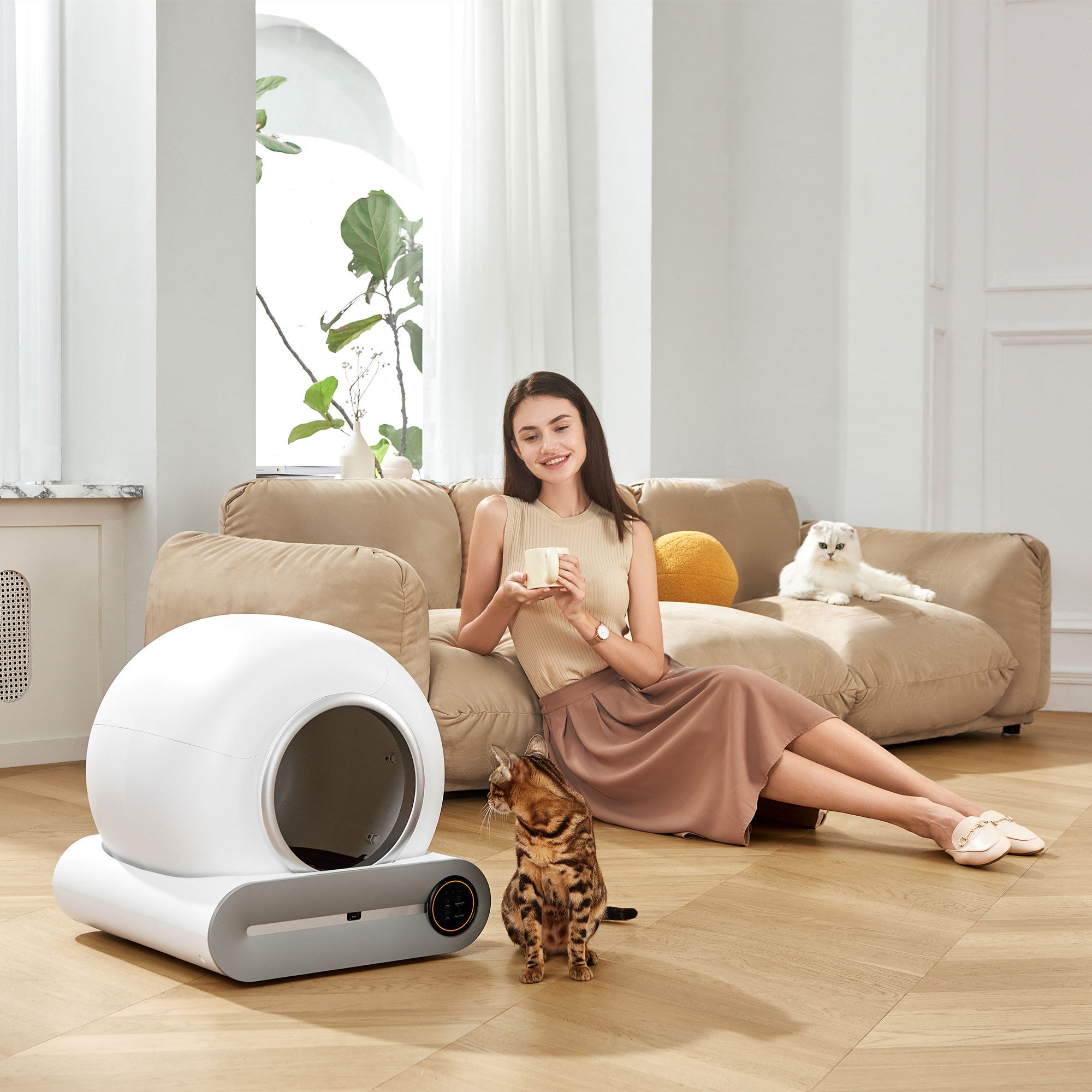 Self-Cleaning Cat Litter Box, Automatic Scooping and Odor Removal, App Control Support 2.4G WiFi, Smart Automatic Cat Litter Box with Liner