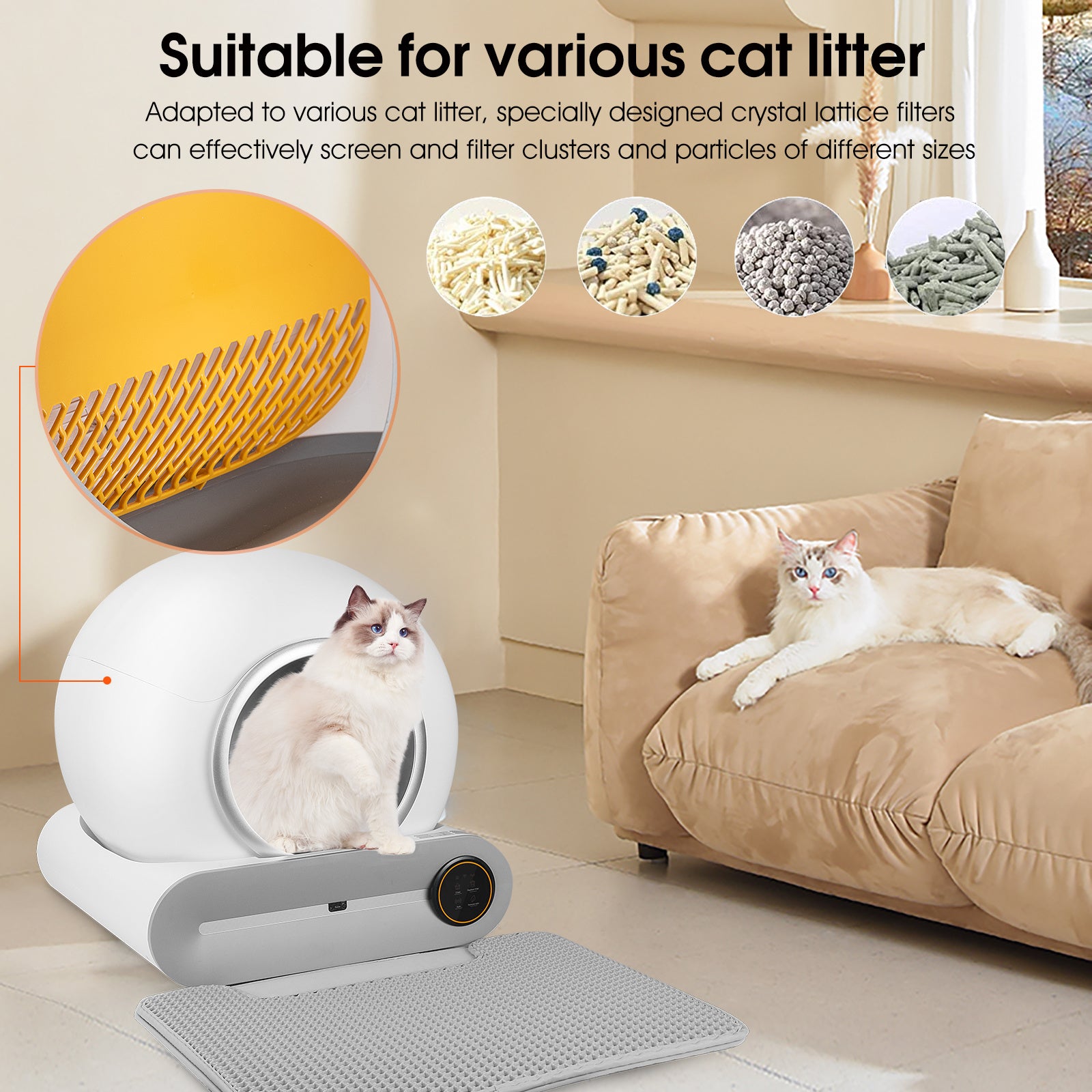 Self-Cleaning Cat Litter Box, Automatic Scooping and Odor Removal, App Control Support 2.4G WiFi, Smart Automatic Cat Litter Box with Liner