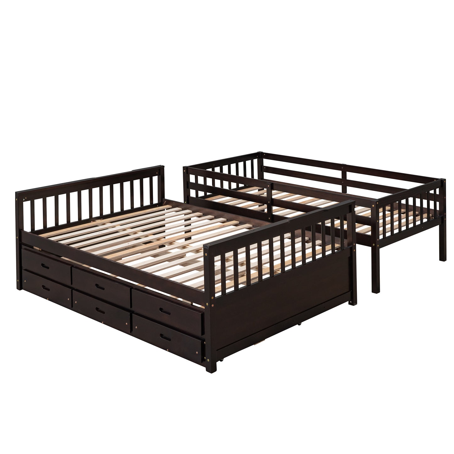Twin-Over-Full Bunk Bed with Twin size Trundle ; Separable Bunk Bed with Drawers for Bedroom