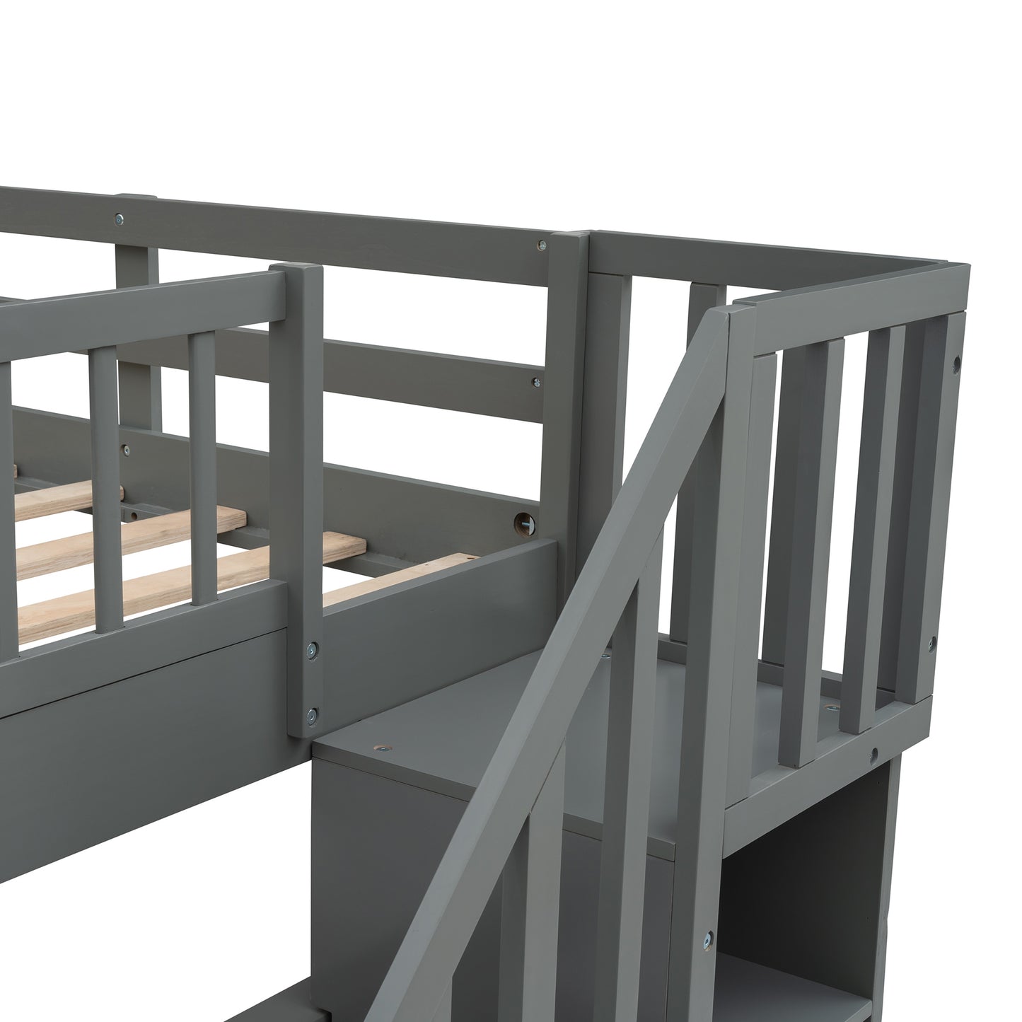 Stairway Full-Over-Full Bunk Bed with Twin size Trundle; Storage and Guard Rail for Bedroom; Dorm