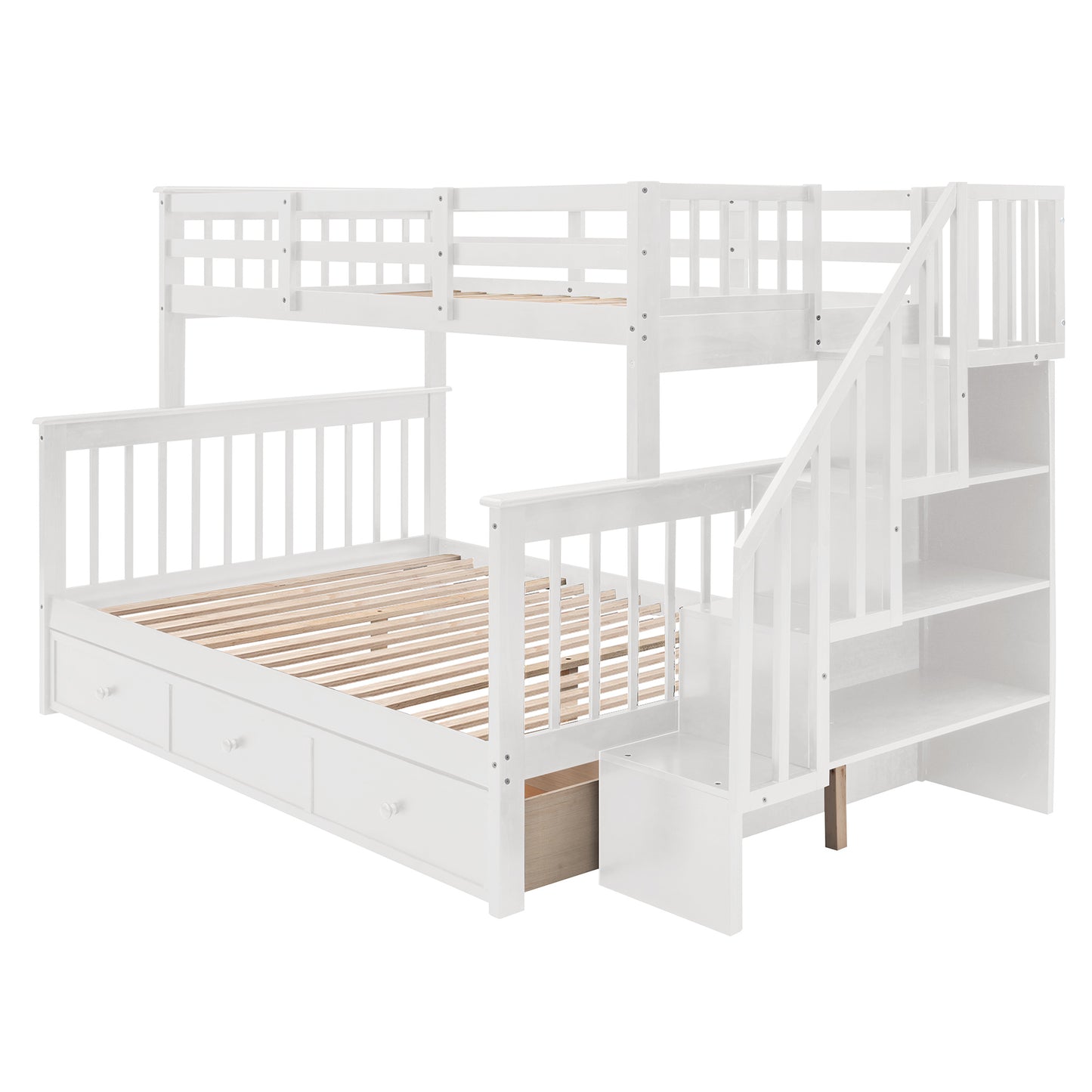 Stairway Twin-Over-Full Bunk Bed with Drawer; Storage and Guard Rail for Bedroom; Dorm; for Adults