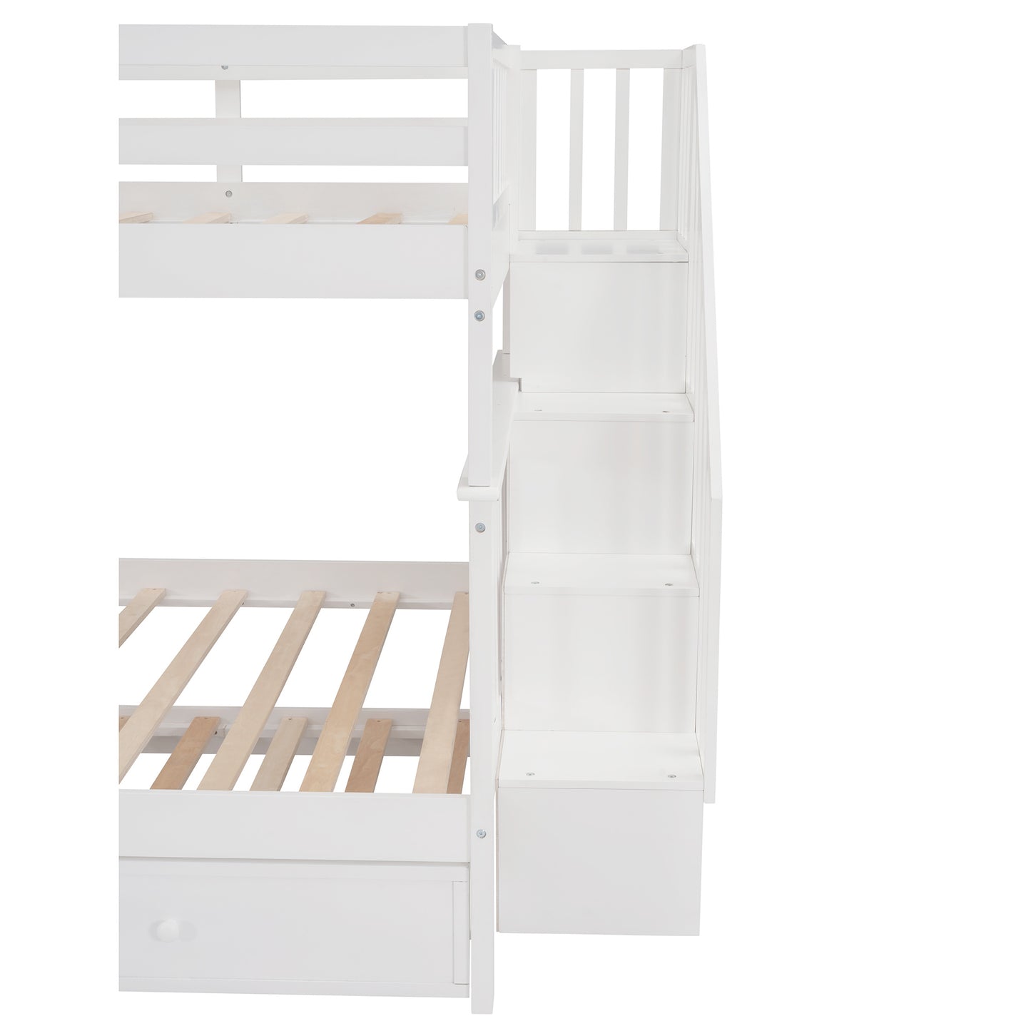 Stairway Full-Over-Full Bunk Bed with Twin size Trundle; Storage and Guard Rail for Bedroom; Dorm