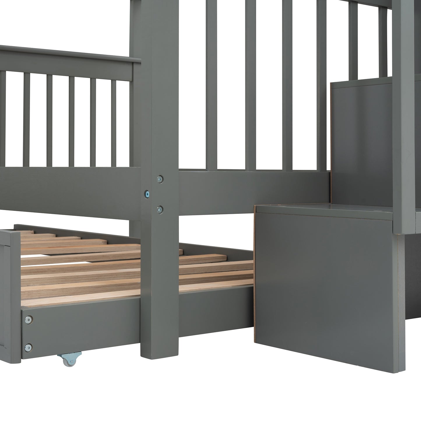 Stairway Full-Over-Full Bunk Bed with Twin size Trundle; Storage and Guard Rail for Bedroom; Dorm