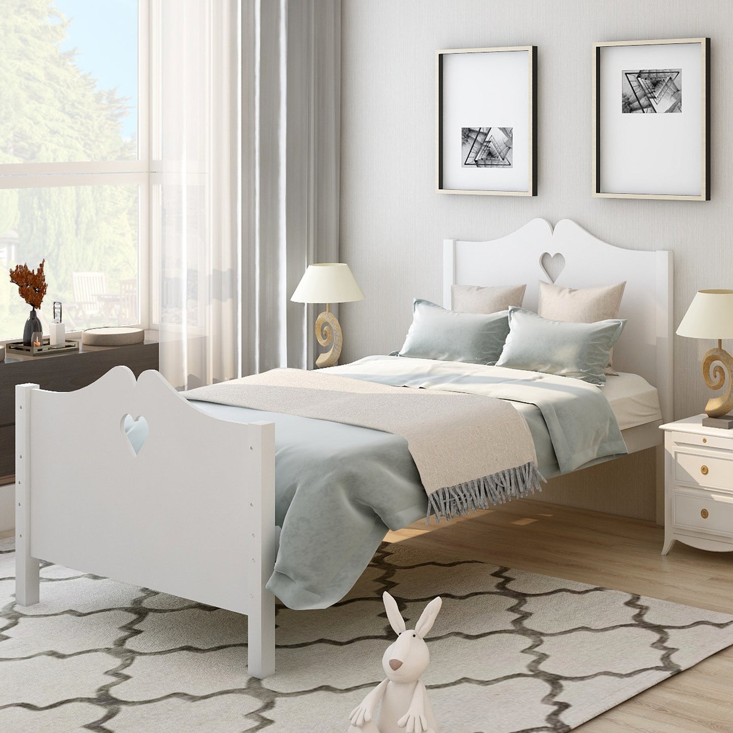 Twin Size Wood Platform Bed with Headboard,Footboard and Wood Slat Support