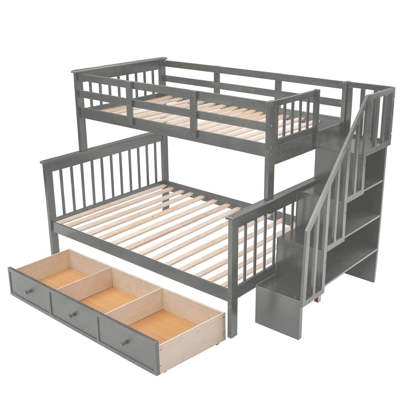 Stairway Twin-Over-Full Bunk Bed with Drawer; Storage and Guard Rail for Bedroom; Dorm; for Adults
