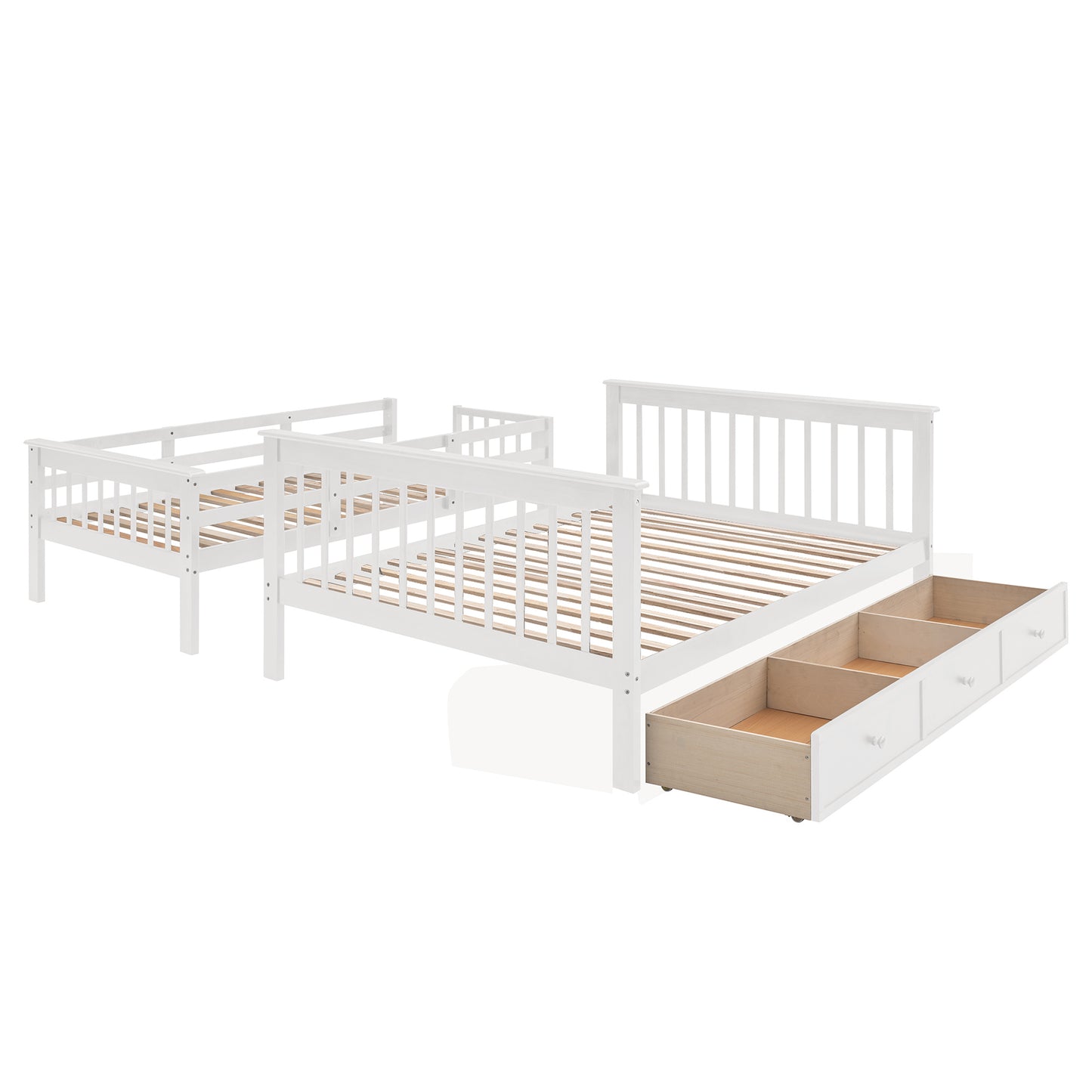 Stairway Twin-Over-Full Bunk Bed with Drawer; Storage and Guard Rail for Bedroom; Dorm; for Adults