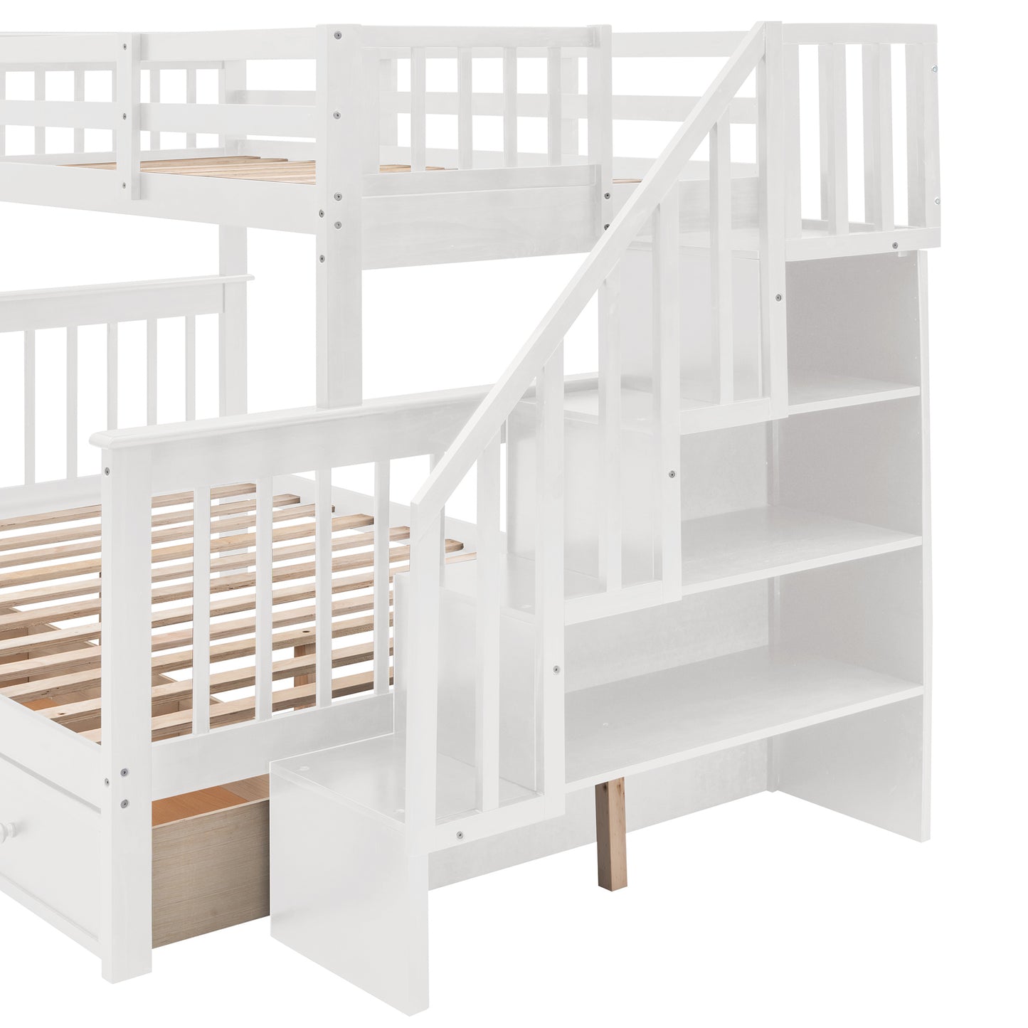 Stairway Twin-Over-Full Bunk Bed with Drawer; Storage and Guard Rail for Bedroom; Dorm; for Adults
