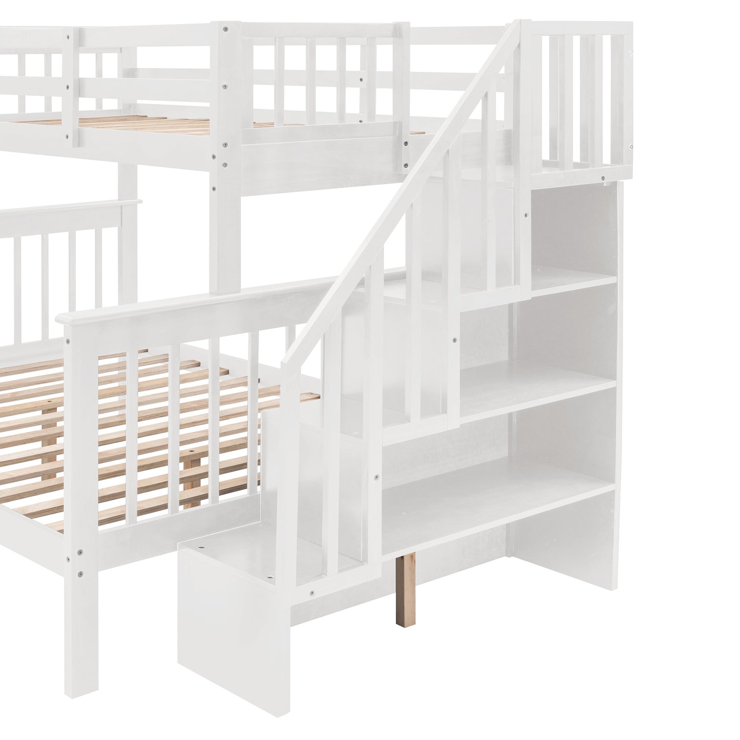 Stairway Twin-Over-Full Bunk Bed with Drawer; Storage and Guard Rail for Bedroom; Dorm; for Adults