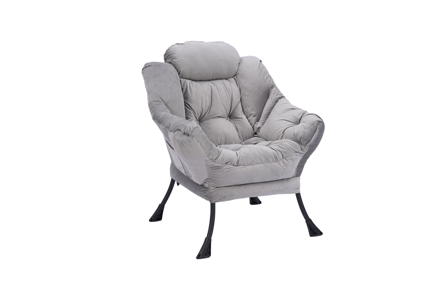 Living Room Chairs Modern Cotton Fabric Lazy Chair, Accent Contemporary Lounge Chair, Single Steel Frame Leisure Sofa Chair with Armrests and A Side Pocket (Light Gray)