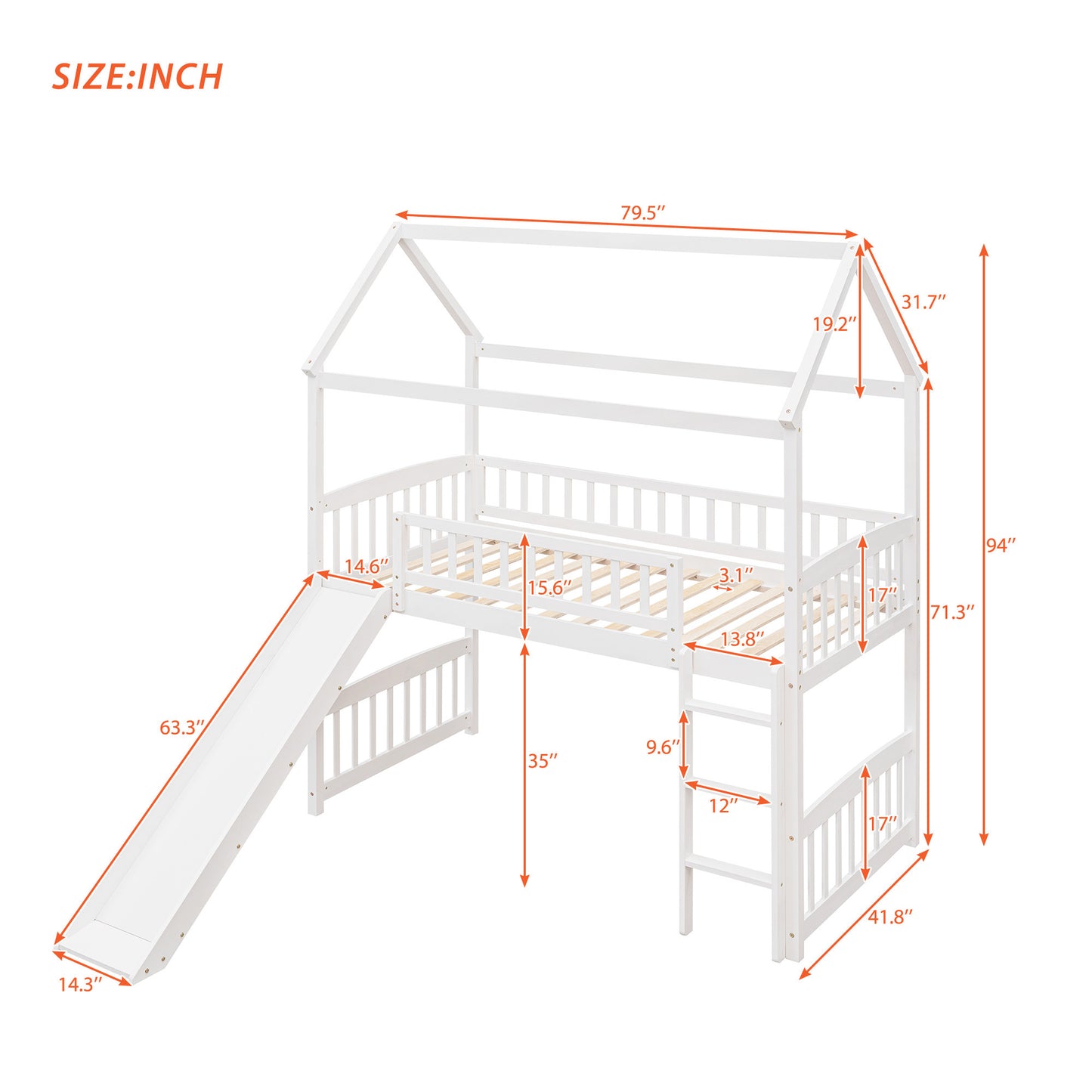 Twin Loft Bed with Slide; House Bed with Slide