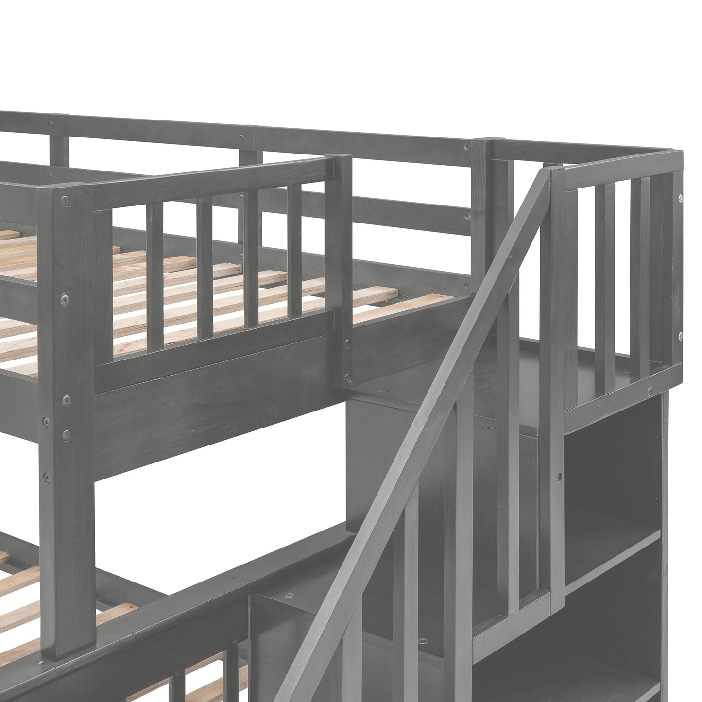 Stairway Twin-Over-Full Bunk Bed with Drawer; Storage and Guard Rail for Bedroom; Dorm; for Adults