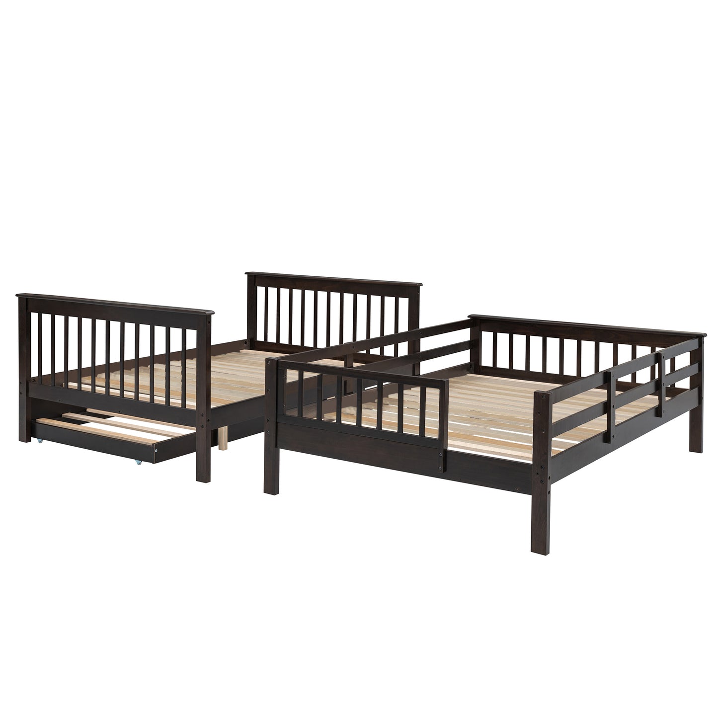 Stairway Full-Over-Full Bunk Bed with Twin size Trundle; Storage and Guard Rail for Bedroom; Dorm