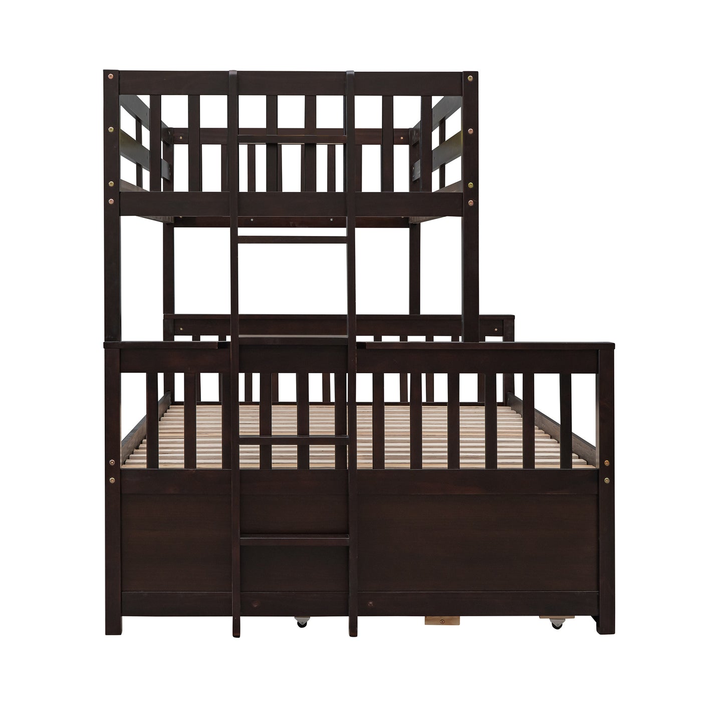 Twin-Over-Full Bunk Bed with Twin size Trundle ; Separable Bunk Bed with Drawers for Bedroom