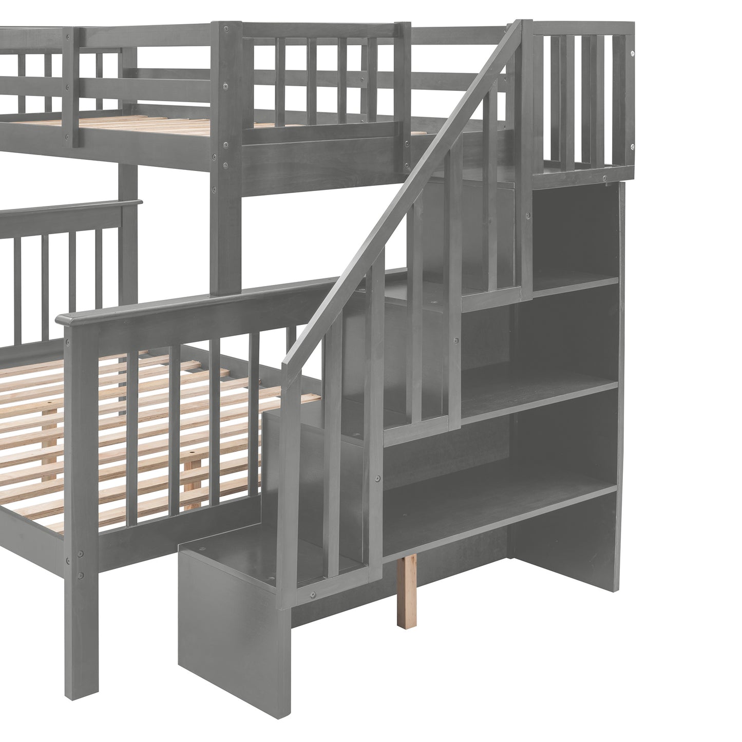Stairway Twin-Over-Full Bunk Bed with Drawer; Storage and Guard Rail for Bedroom; Dorm; for Adults