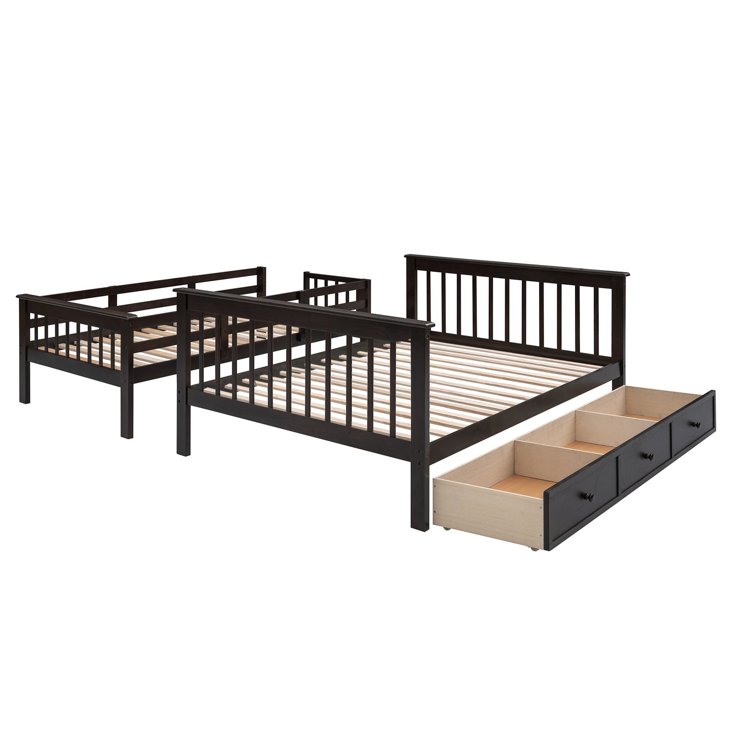 Stairway Twin-Over-Full Bunk Bed with Drawer; Storage and Guard Rail for Bedroom; Dorm; for Adults