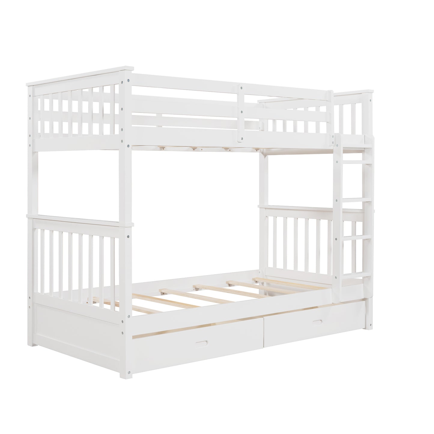 Twin-Over-Twin Bunk Bed with Ladders and Two Storage