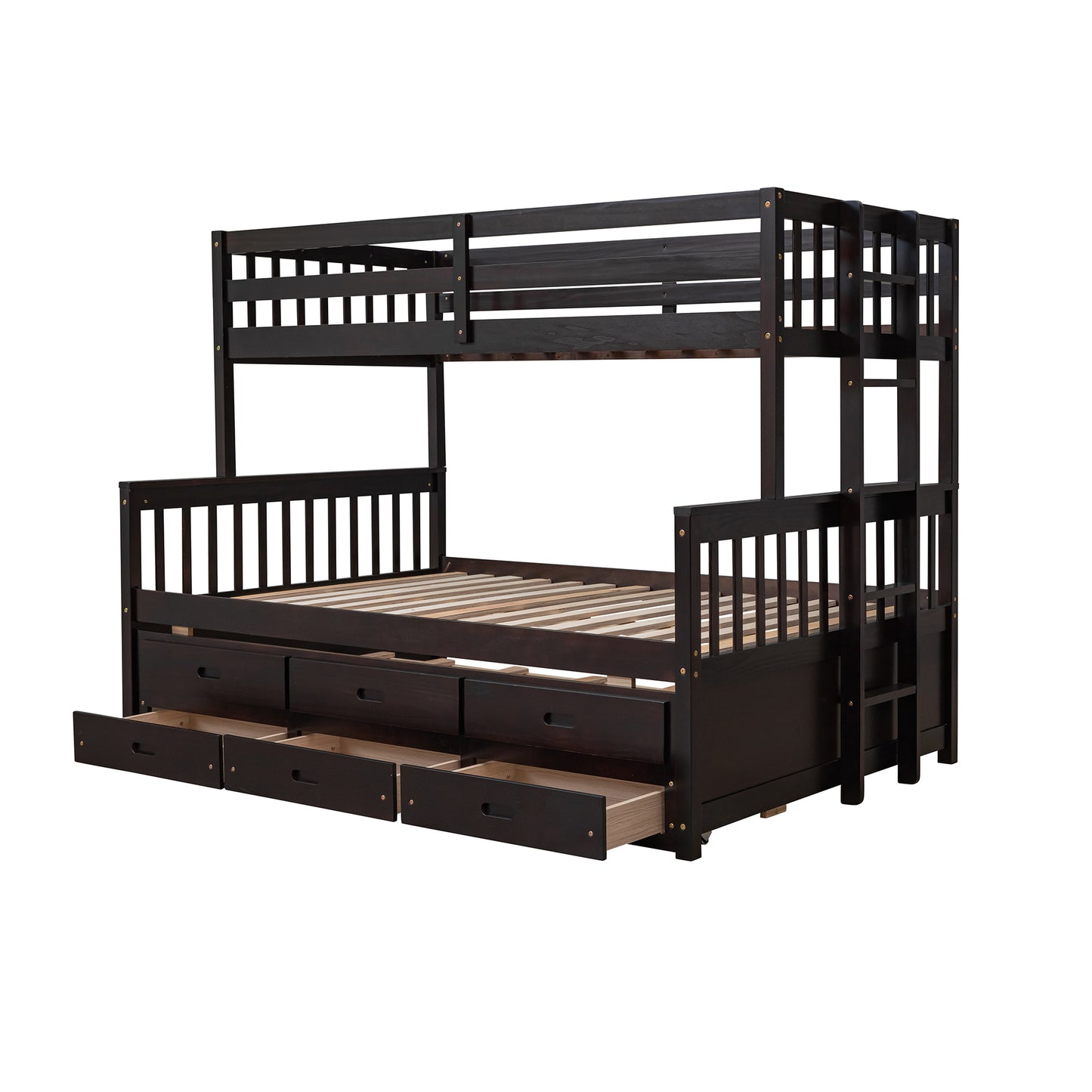 Twin-Over-Full Bunk Bed with Twin size Trundle ; Separable Bunk Bed with Drawers for Bedroom