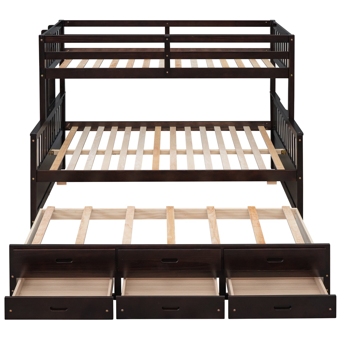Twin-Over-Full Bunk Bed with Twin size Trundle ; Separable Bunk Bed with Drawers for Bedroom