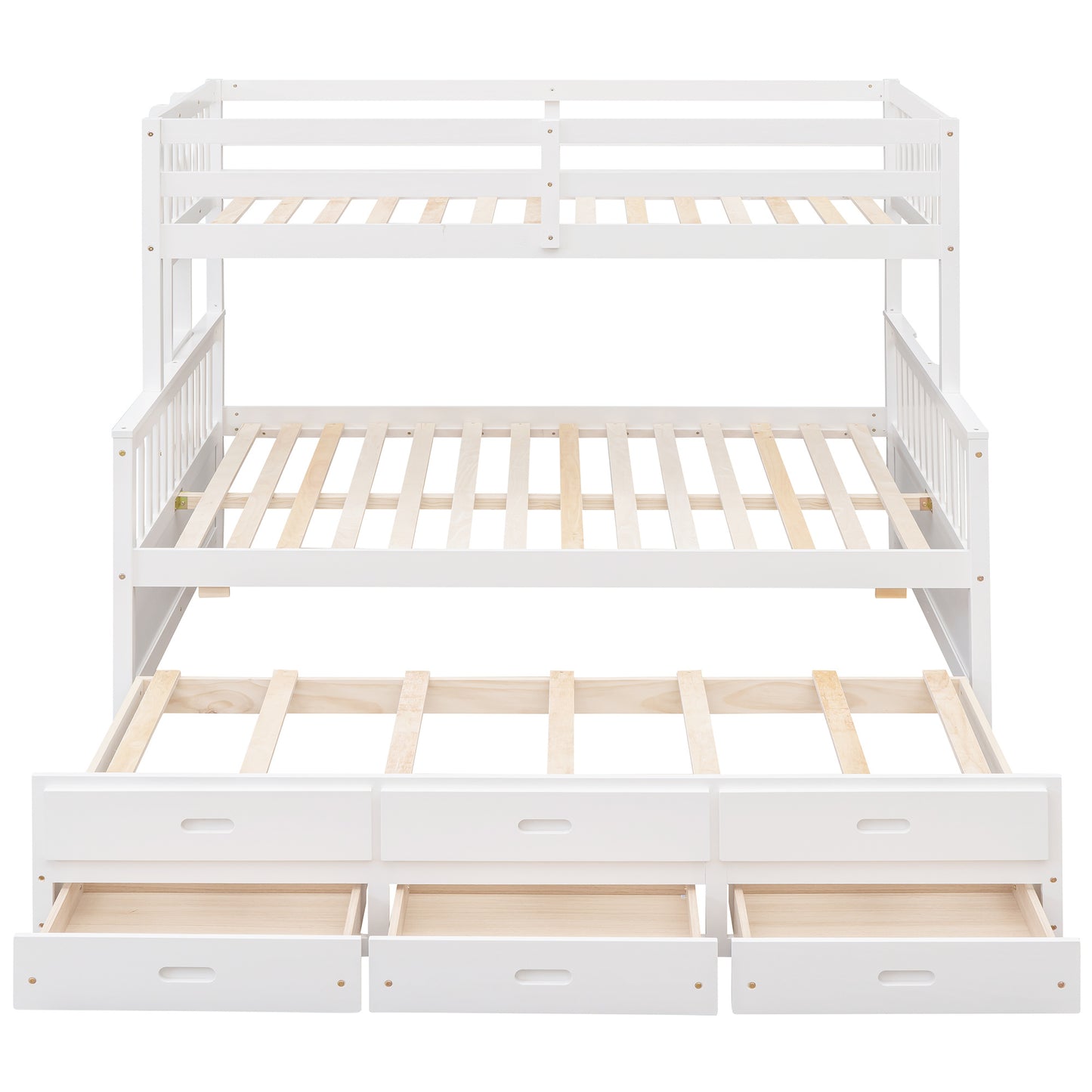 Twin-Over-Full Bunk Bed with Twin size Trundle ; Separable Bunk Bed with Drawers for Bedroom