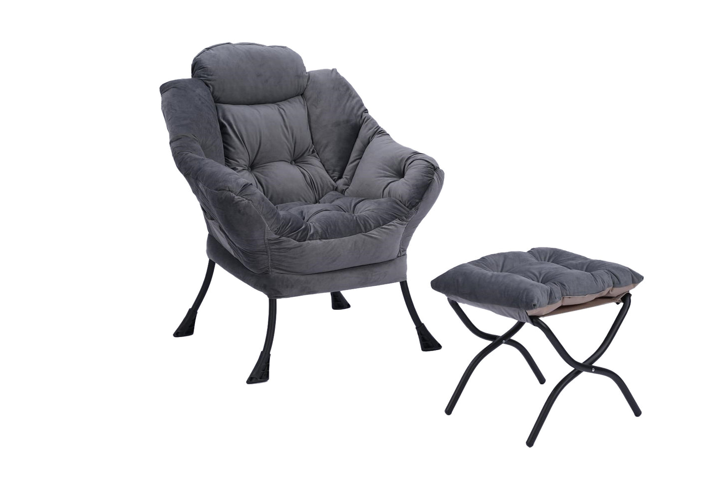 Living Room Chairs Modern Cotton Fabric Lazy Chair, Accent Contemporary Lounge Chair, Single Steel Frame Leisure Sofa Chair with Armrests and A Side Pocket (Dark Gray )