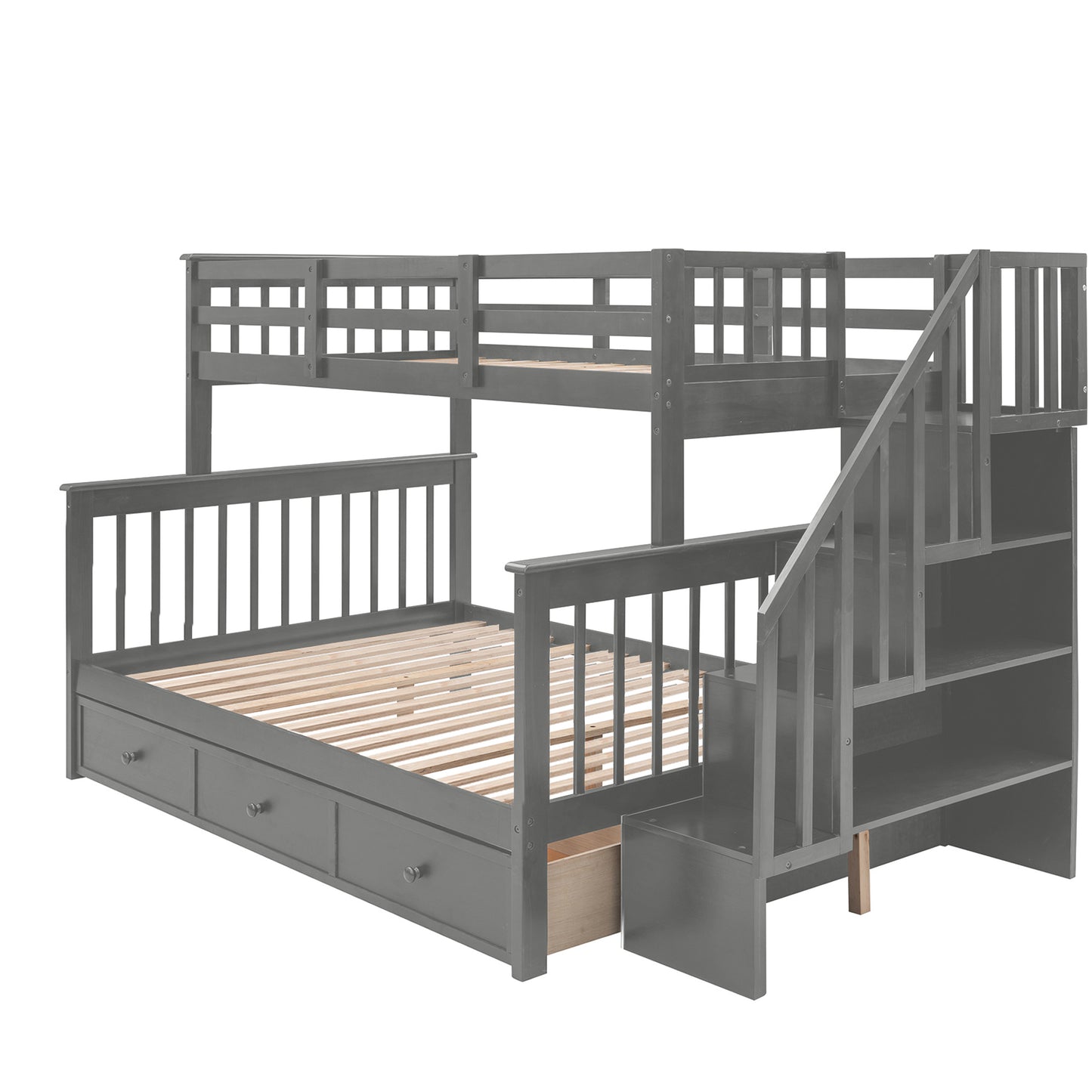 Stairway Twin-Over-Full Bunk Bed with Drawer; Storage and Guard Rail for Bedroom; Dorm; for Adults