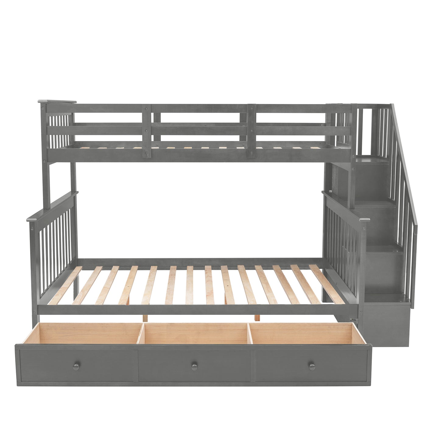 Stairway Twin-Over-Full Bunk Bed with Drawer; Storage and Guard Rail for Bedroom; Dorm; for Adults