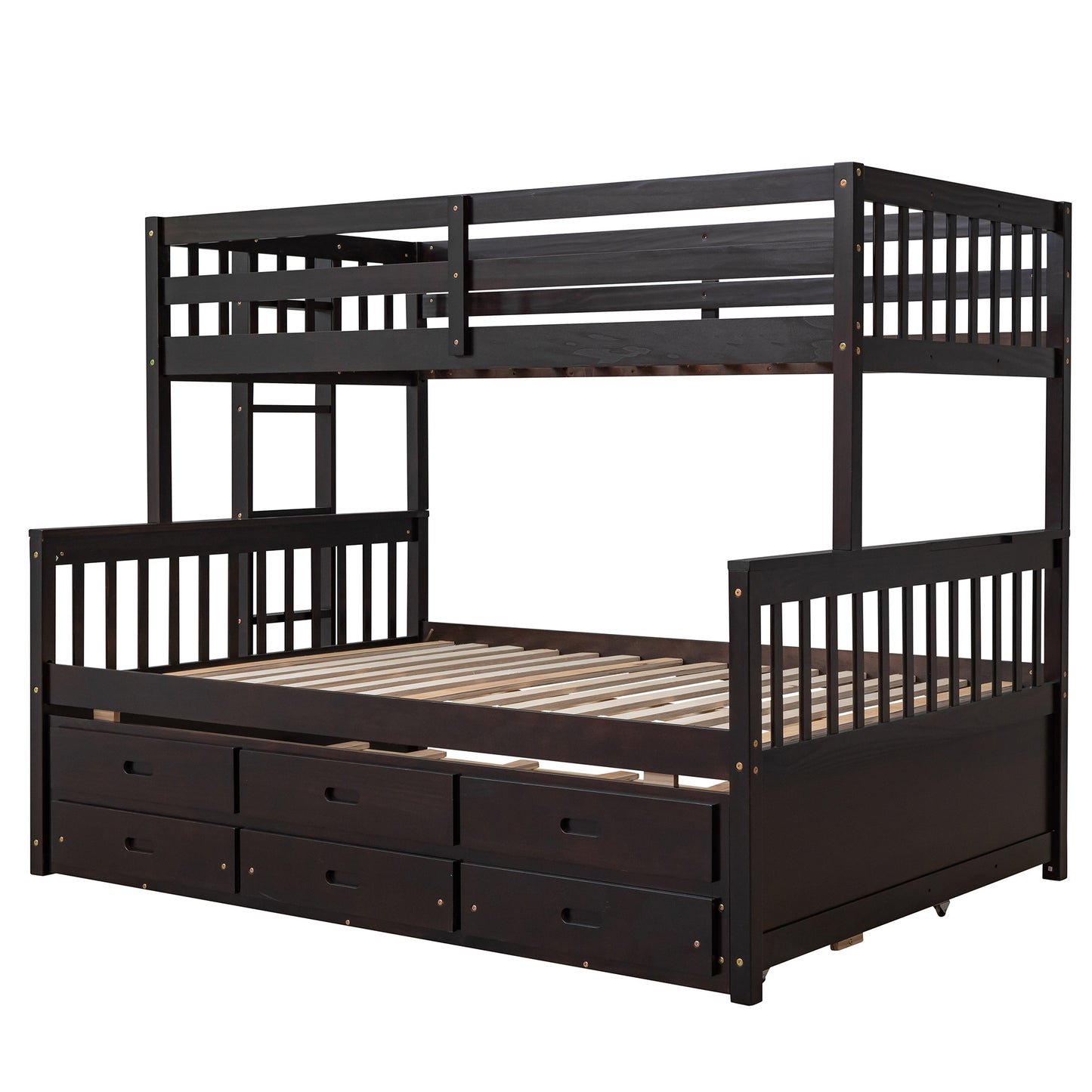 Twin-Over-Full Bunk Bed with Twin size Trundle ; Separable Bunk Bed with Drawers for Bedroom