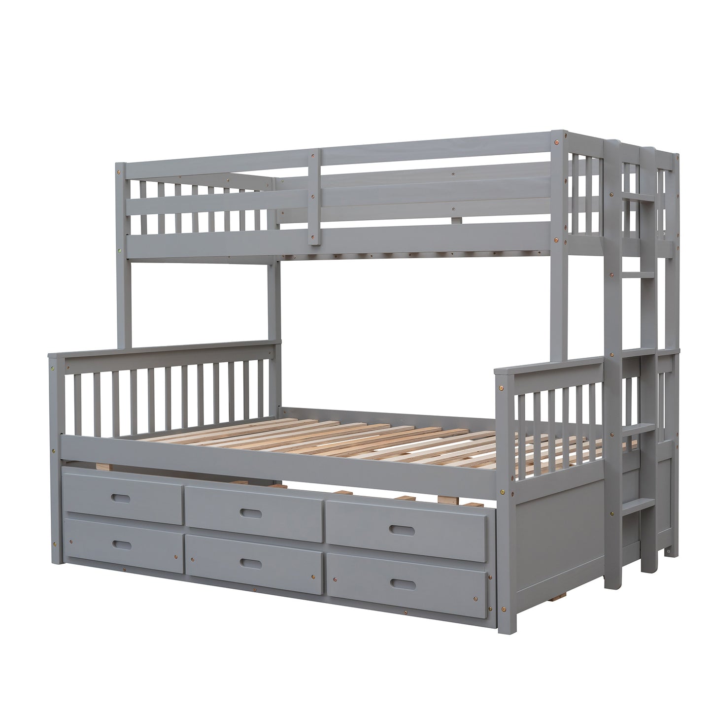 Twin-Over-Full Bunk Bed with Twin size Trundle ; Separable Bunk Bed with Drawers for Bedroom