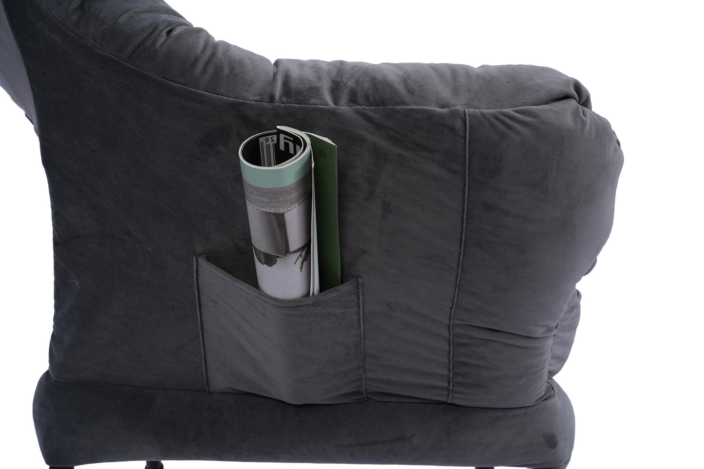 Living Room Chairs Modern Cotton Fabric Lazy Chair, Accent Contemporary Lounge Chair, Single Steel Frame Leisure Sofa Chair with Armrests and A Side Pocket (Dark Gray )