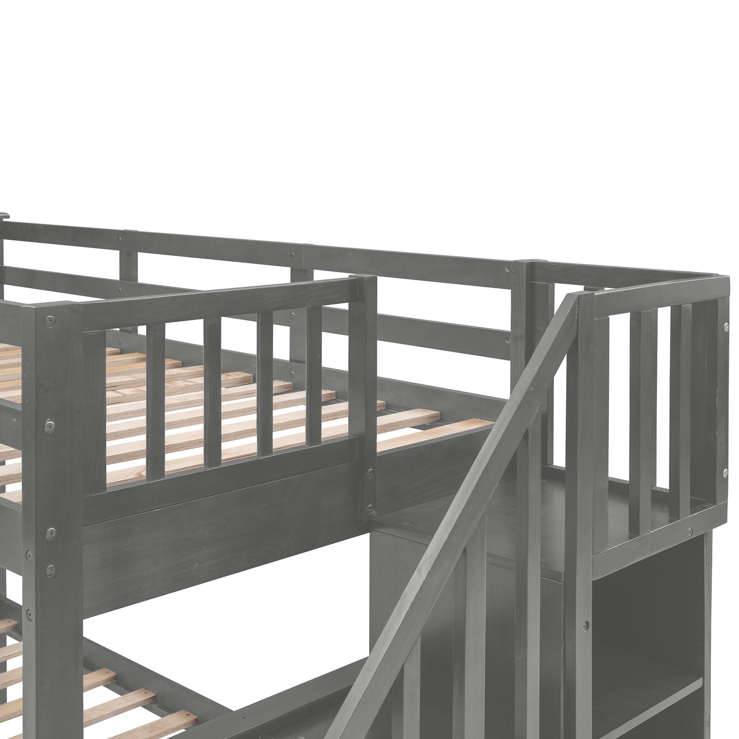 Stairway Twin-Over-Full Bunk Bed with Drawer; Storage and Guard Rail for Bedroom; Dorm; for Adults