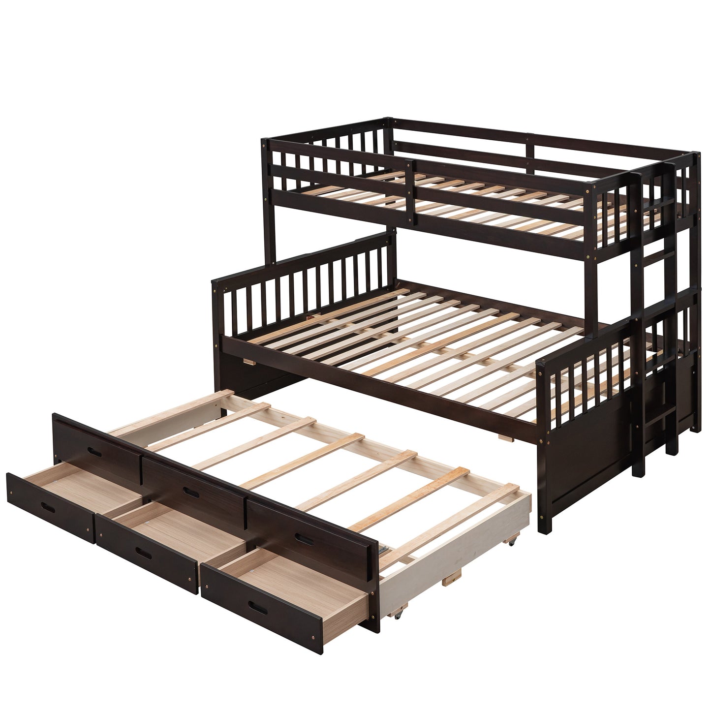 Twin-Over-Full Bunk Bed with Twin size Trundle ; Separable Bunk Bed with Drawers for Bedroom