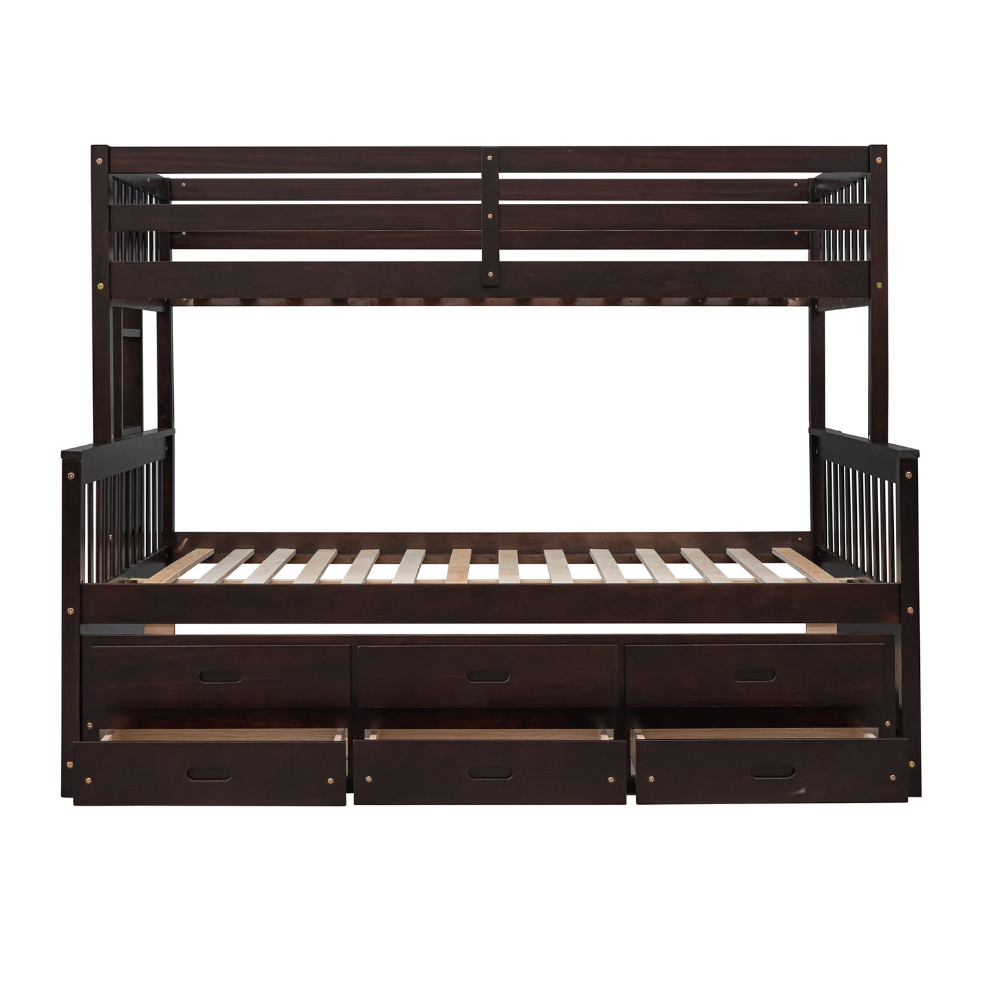 Twin-Over-Full Bunk Bed with Twin size Trundle ; Separable Bunk Bed with Drawers for Bedroom
