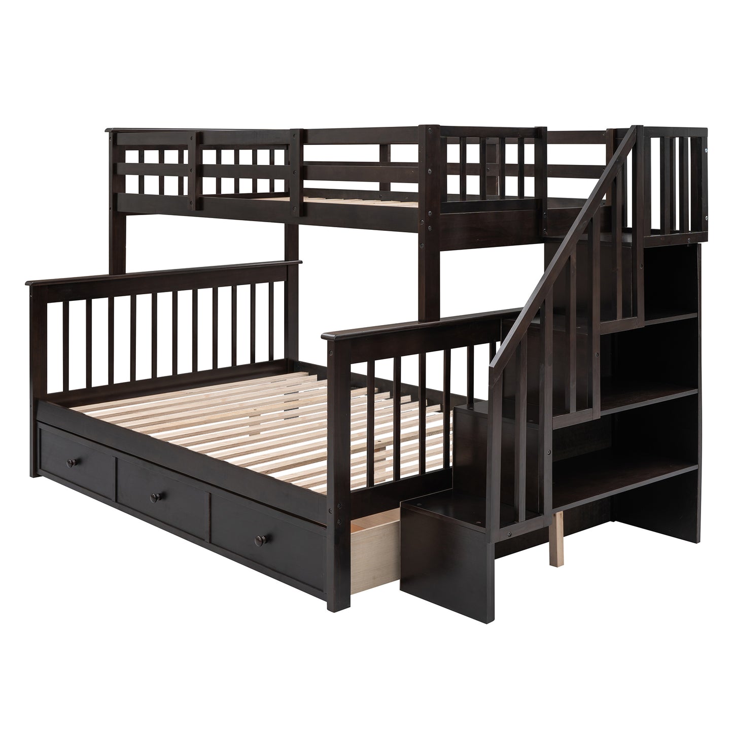 Stairway Twin-Over-Full Bunk Bed with Drawer; Storage and Guard Rail for Bedroom; Dorm; for Adults