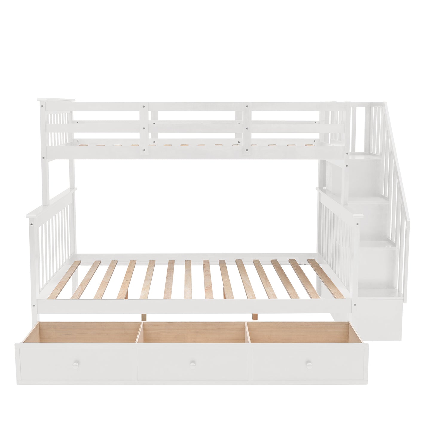 Stairway Twin-Over-Full Bunk Bed with Drawer; Storage and Guard Rail for Bedroom; Dorm; for Adults