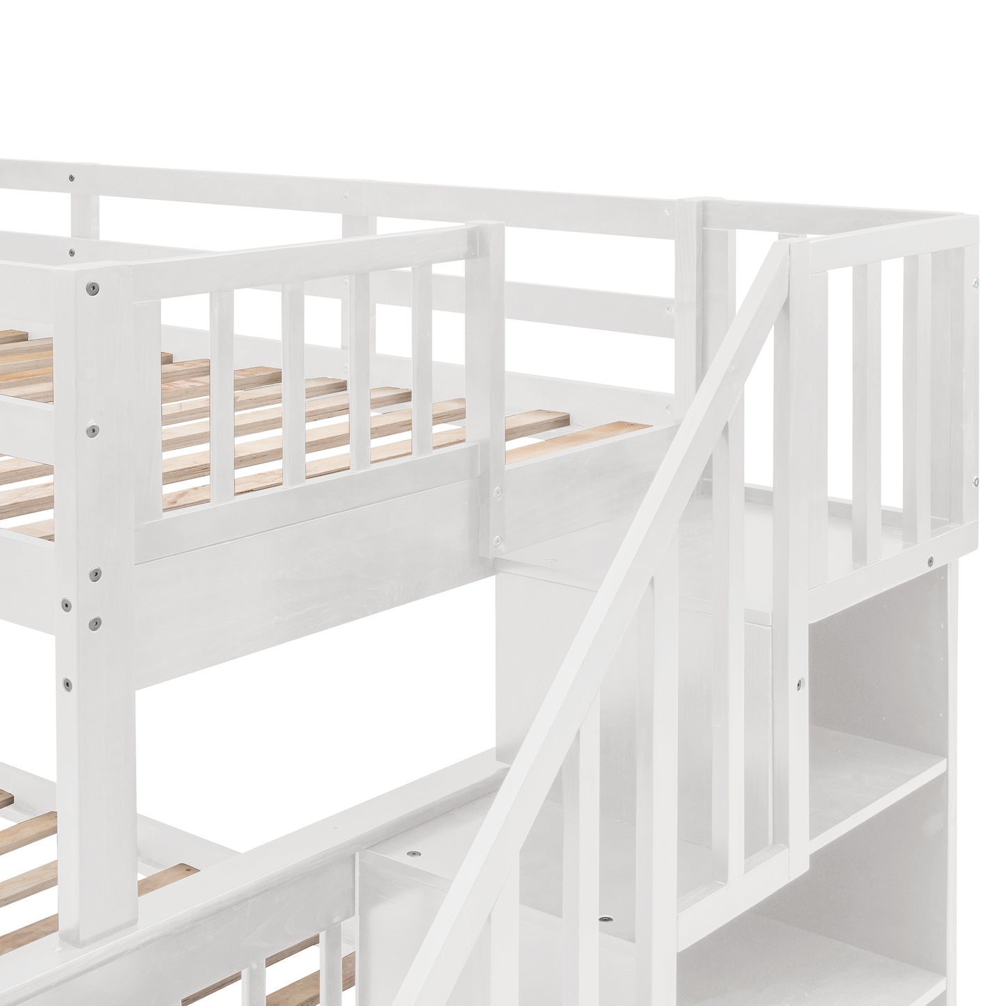 Stairway Twin-Over-Full Bunk Bed with Drawer; Storage and Guard Rail for Bedroom; Dorm; for Adults