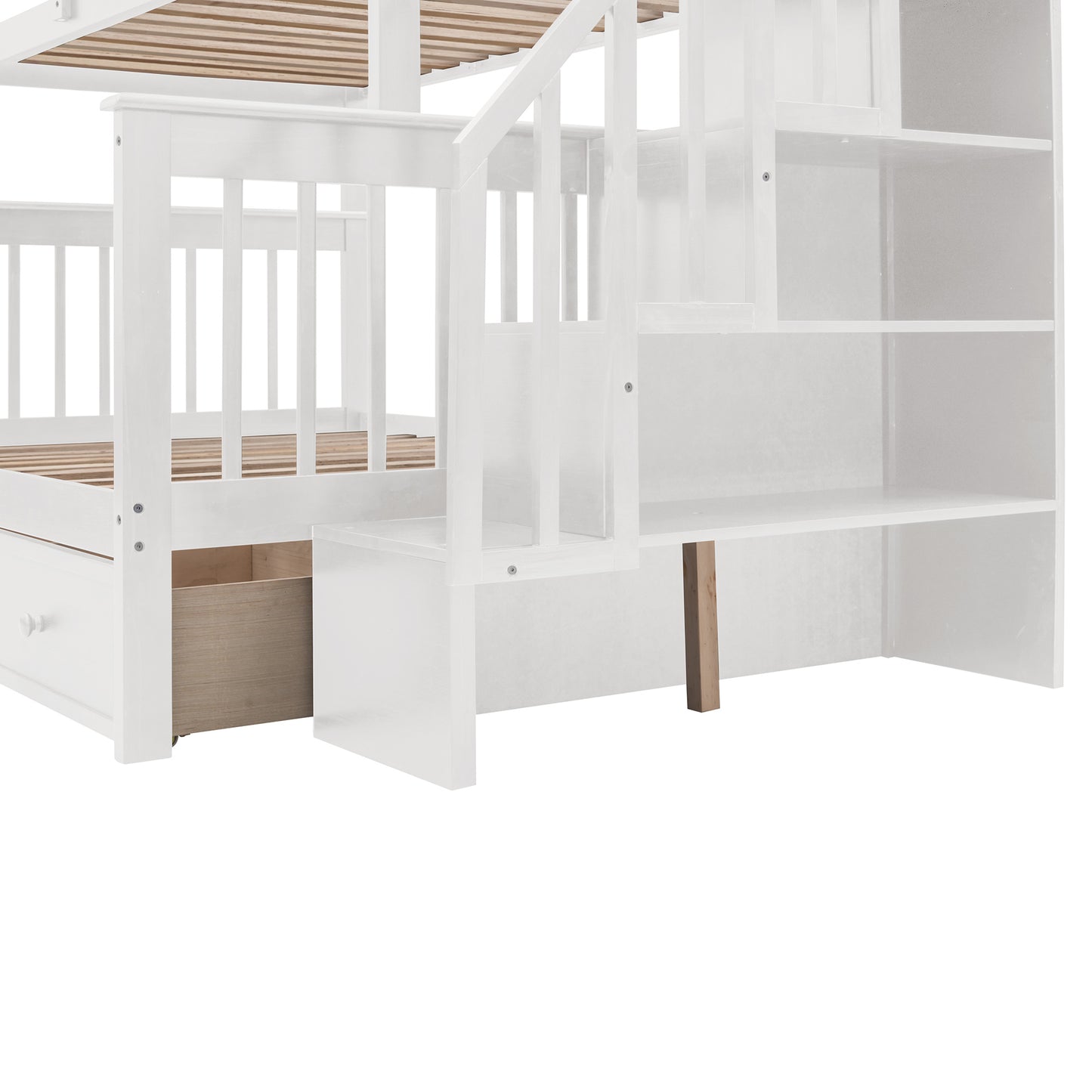 Stairway Twin-Over-Full Bunk Bed with Drawer; Storage and Guard Rail for Bedroom; Dorm; for Adults