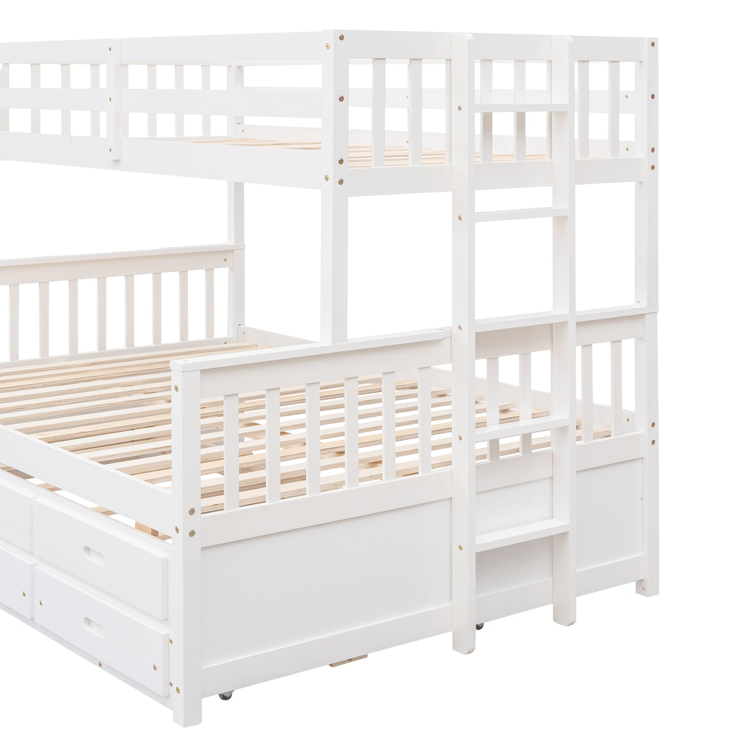 Twin-Over-Full Bunk Bed with Twin size Trundle ; Separable Bunk Bed with Drawers for Bedroom