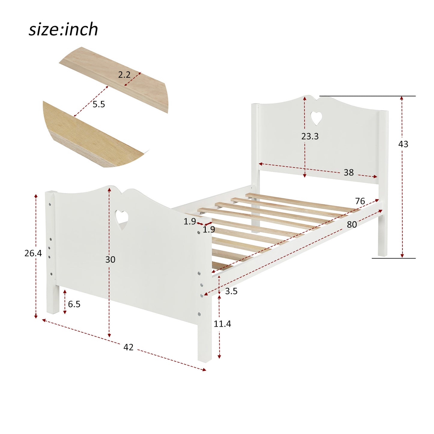 Twin Size Wood Platform Bed with Headboard,Footboard and Wood Slat Support