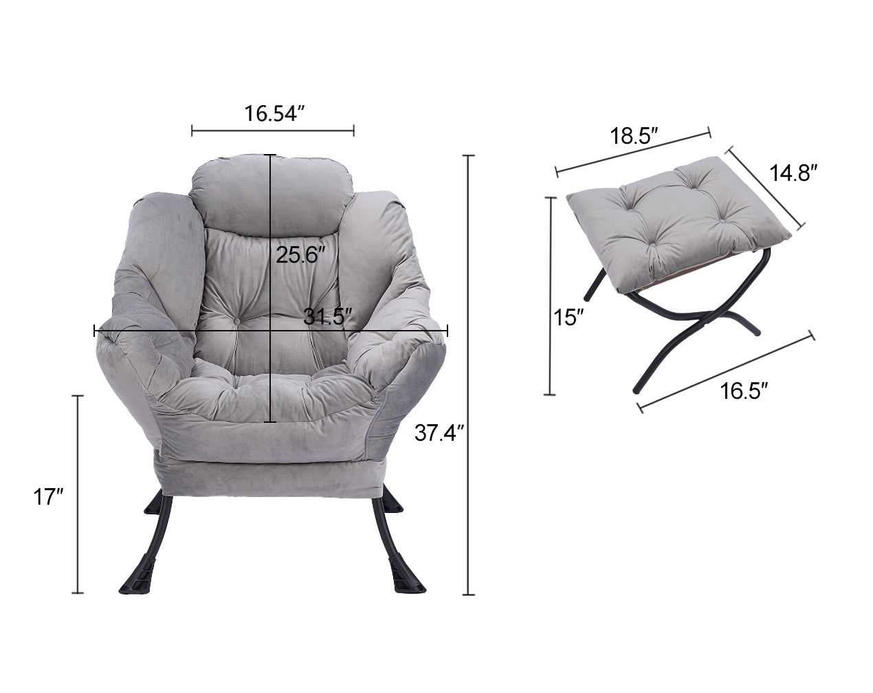 Living Room Chairs Modern Cotton Fabric Lazy Chair, Accent Contemporary Lounge Chair, Single Steel Frame Leisure Sofa Chair with Armrests and A Side Pocket (Dark Gray )