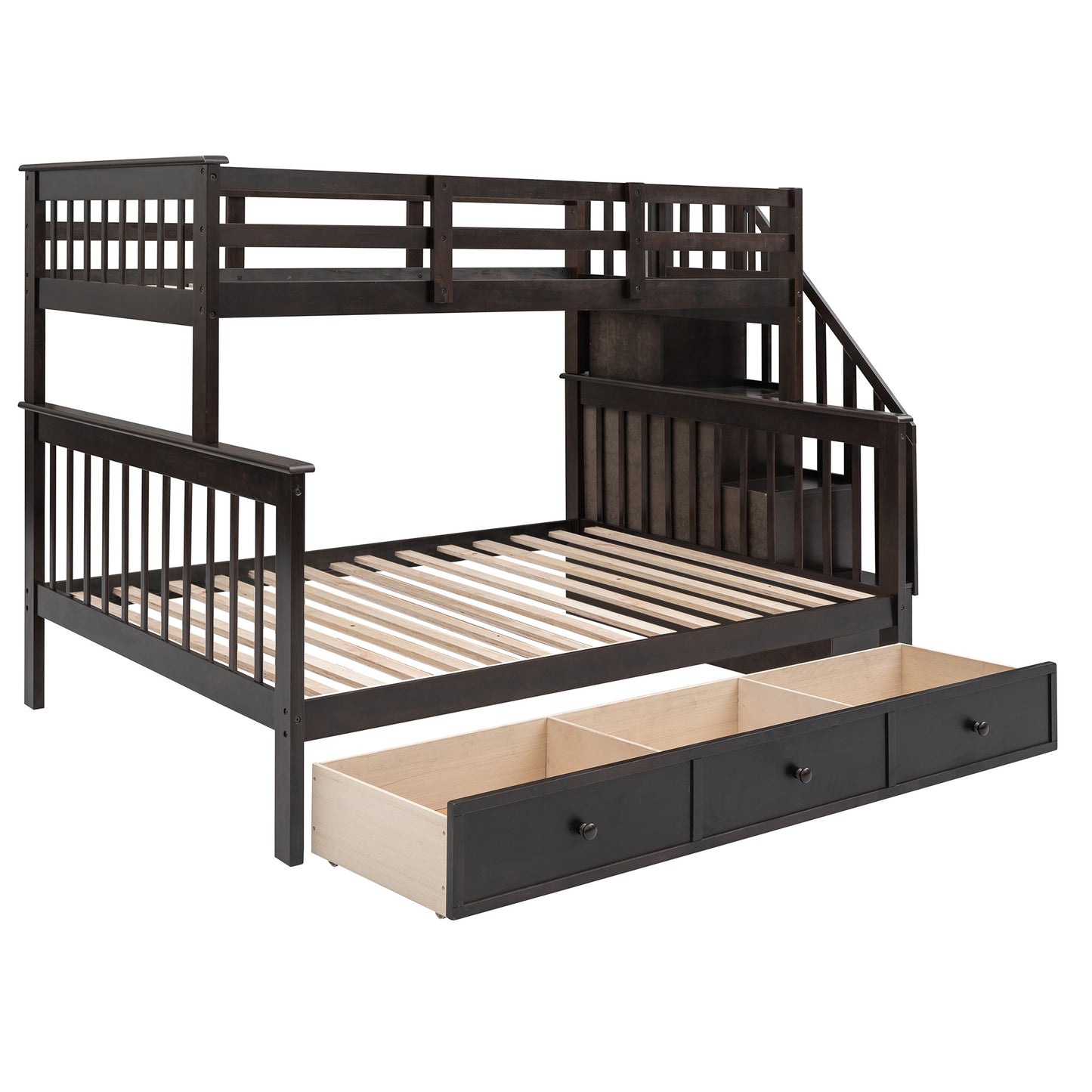 Stairway Twin-Over-Full Bunk Bed with Drawer; Storage and Guard Rail for Bedroom; Dorm; for Adults