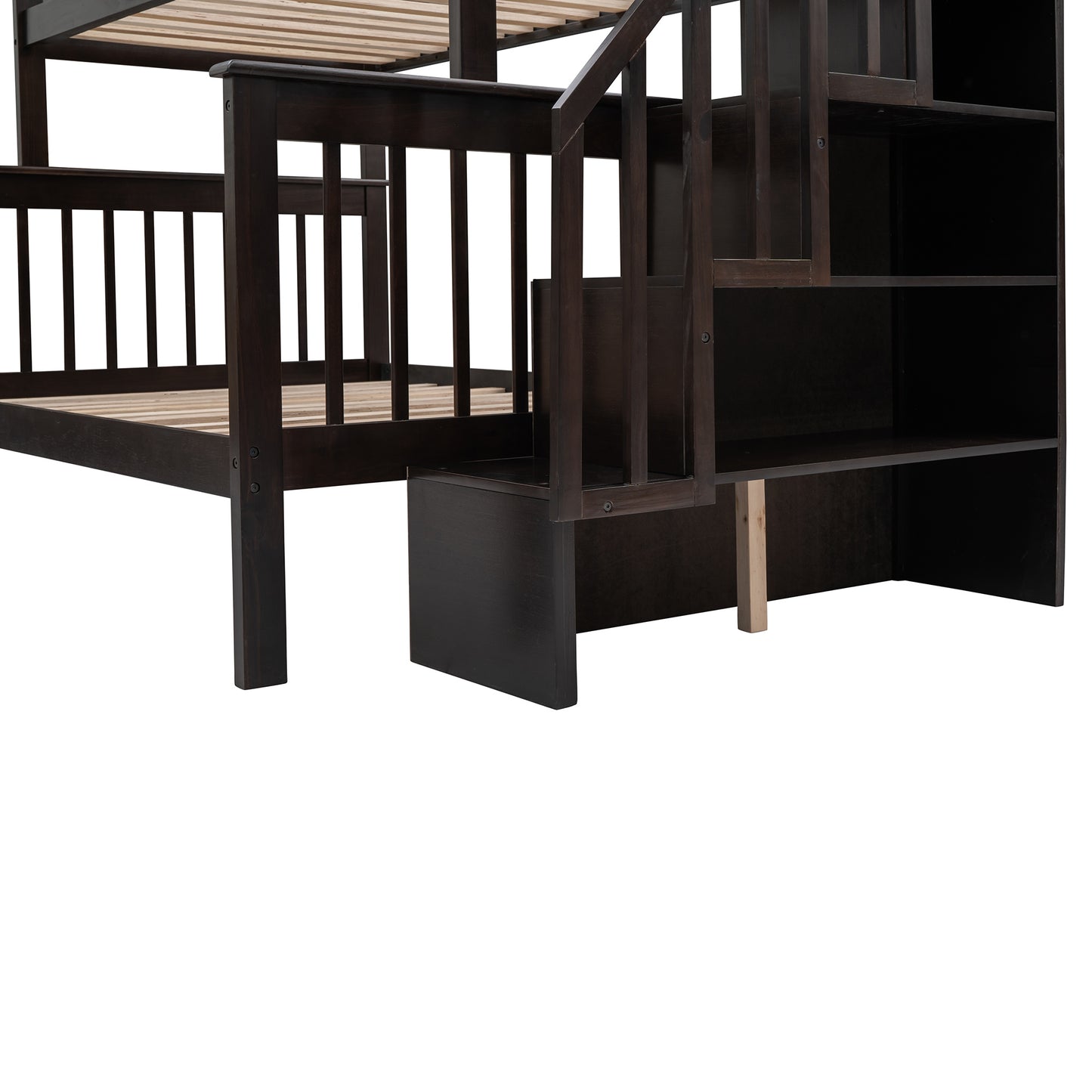 Stairway Twin-Over-Full Bunk Bed with Drawer; Storage and Guard Rail for Bedroom; Dorm; for Adults