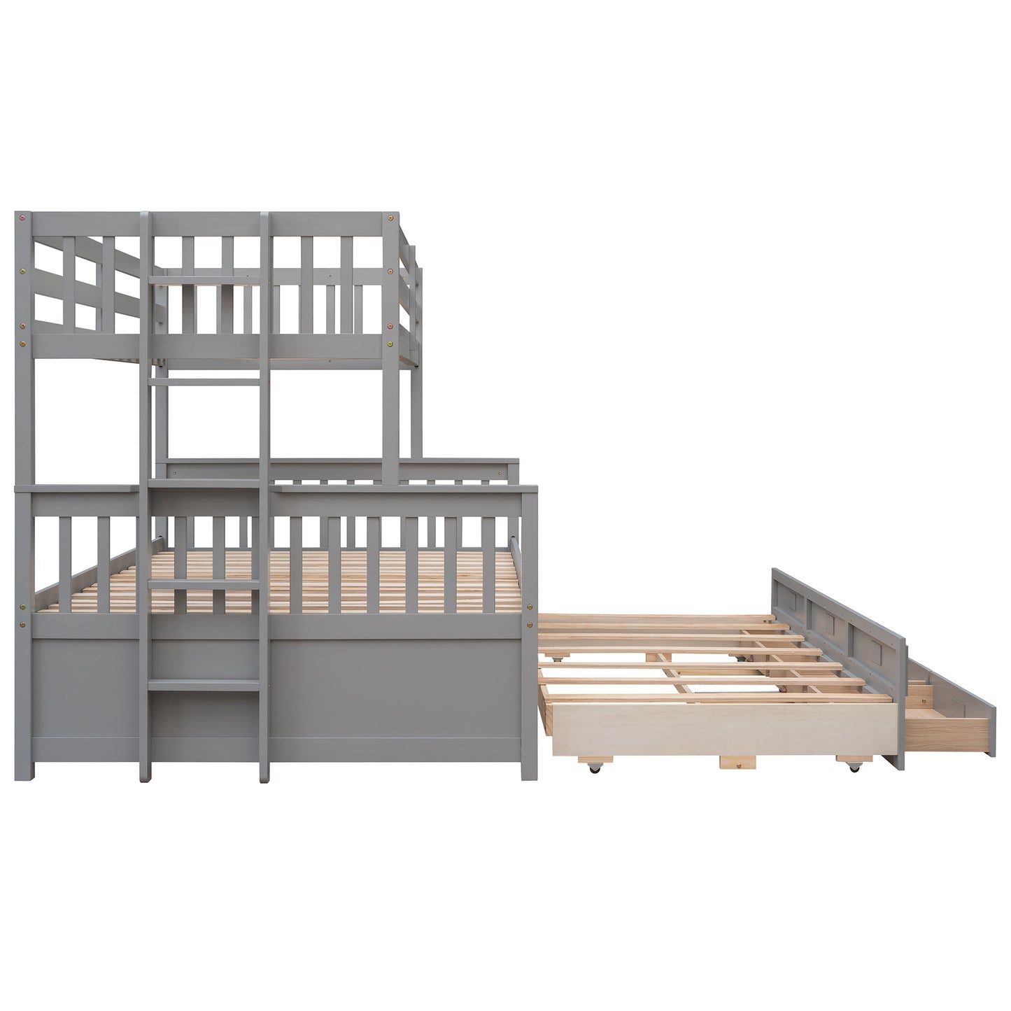 Twin-Over-Full Bunk Bed with Twin size Trundle ; Separable Bunk Bed with Drawers for Bedroom