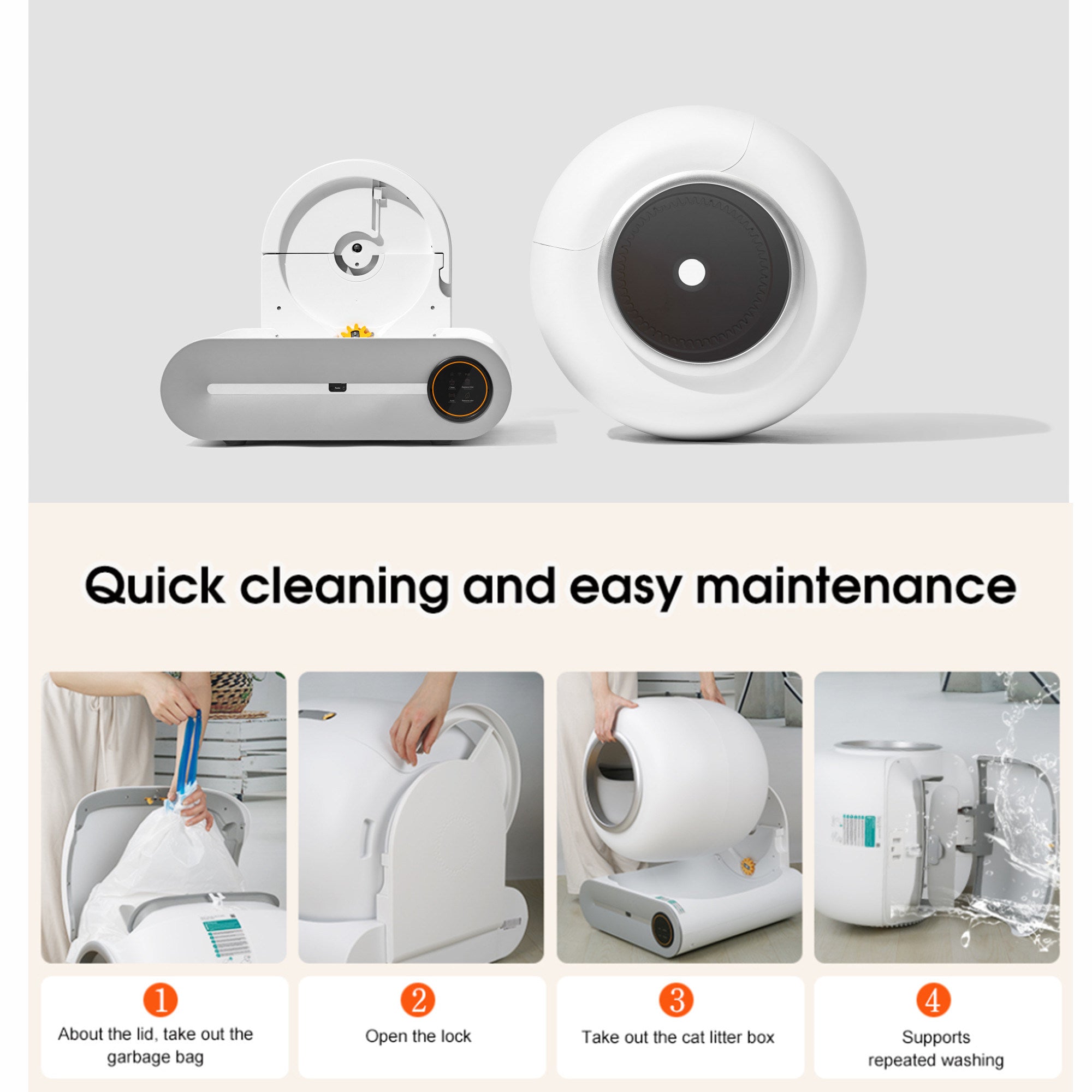 Self-Cleaning Cat Litter Box, Automatic Scooping and Odor Removal, App Control Support 2.4G WiFi, Smart Automatic Cat Litter Box with Liner