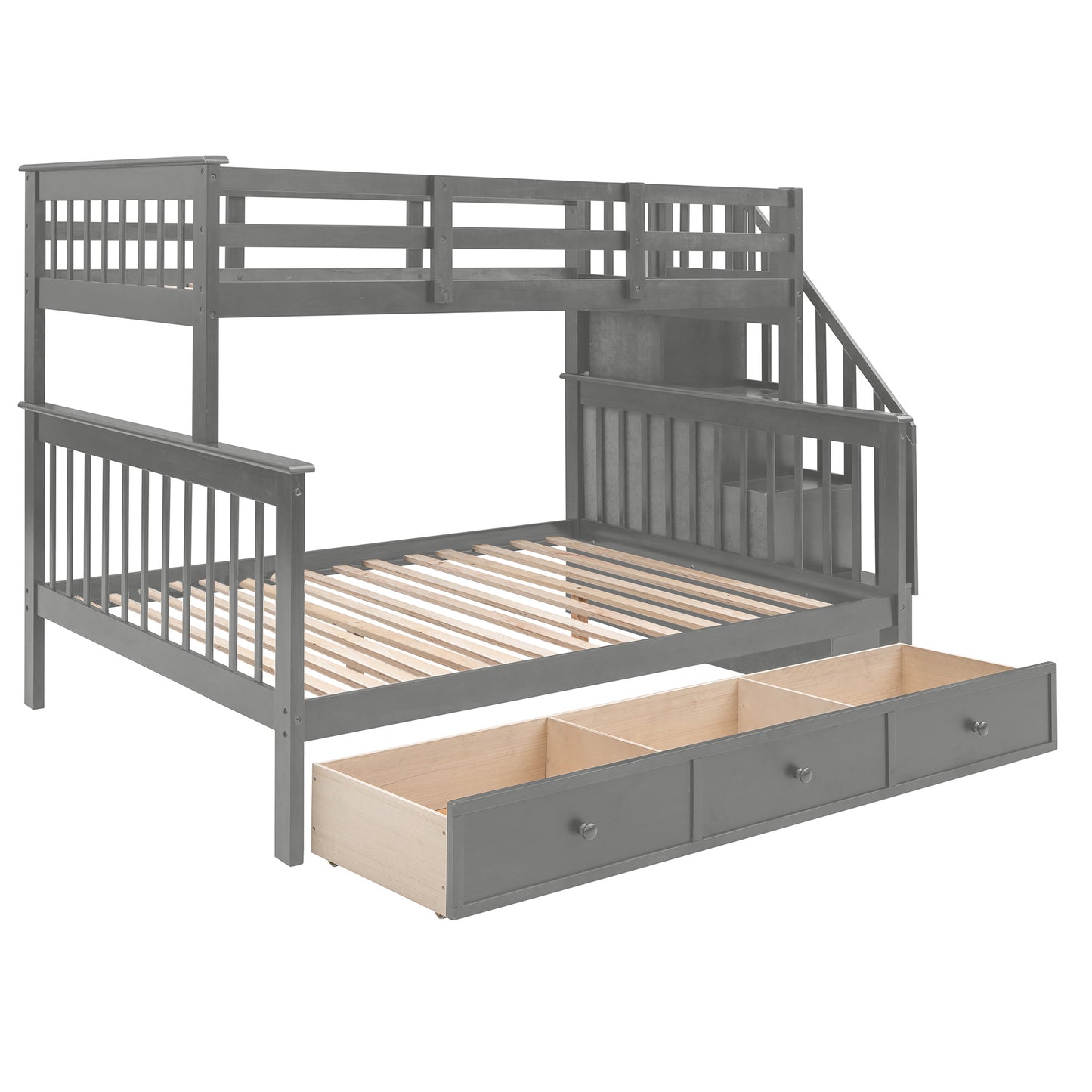 Stairway Twin-Over-Full Bunk Bed with Drawer; Storage and Guard Rail for Bedroom; Dorm; for Adults