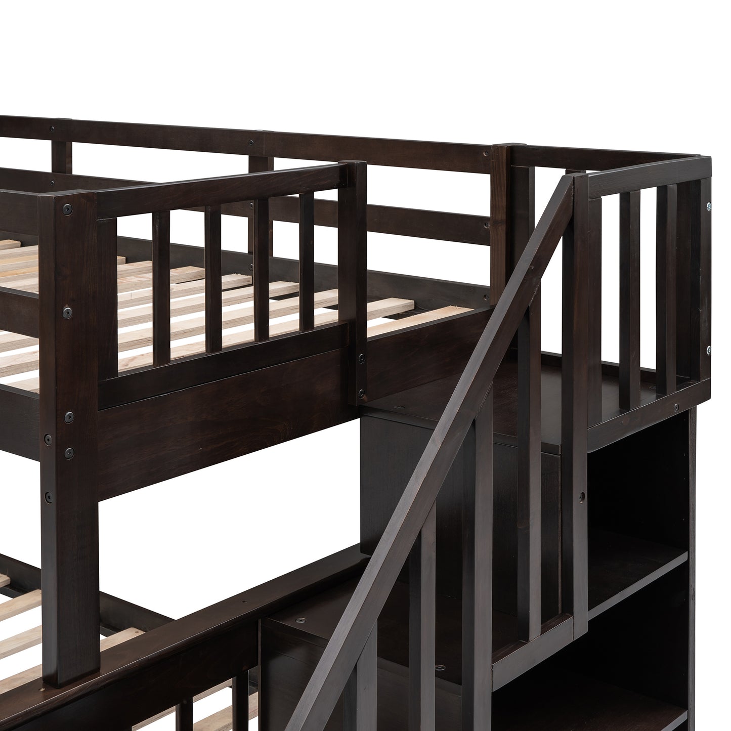 Stairway Twin-Over-Full Bunk Bed with Drawer; Storage and Guard Rail for Bedroom; Dorm; for Adults
